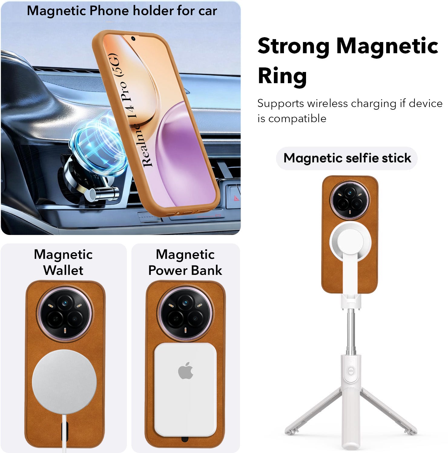 For Realme 14 Pro Back Cover Case Leather Finish (MagSafe Compatible Wireless Charging | Soft Touch | Camera Bump Protection)
