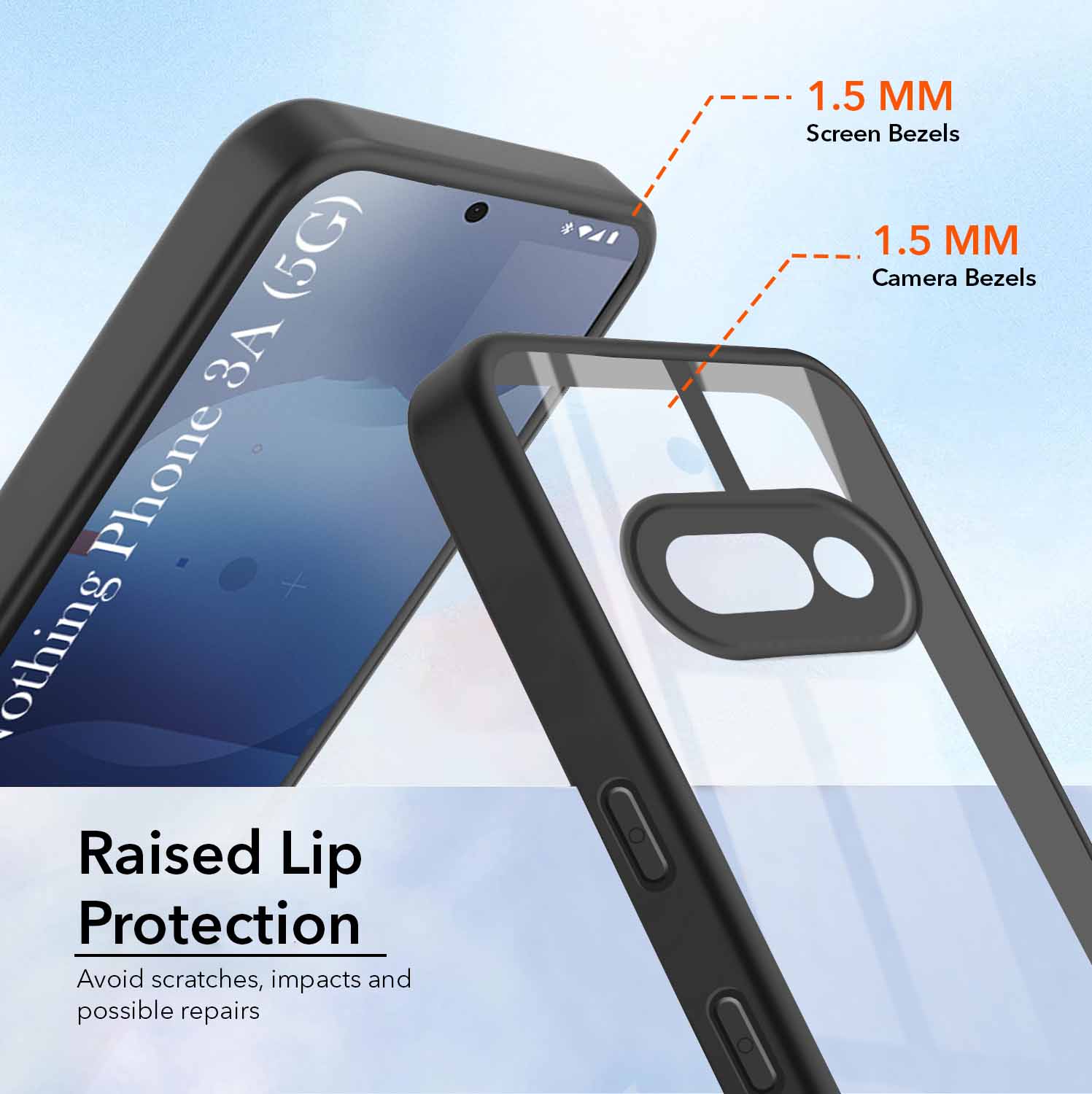 For Nothing Phone 3A Combo with Back Cover and 9H Tempered Glass (Lifetime Anti-Yellow | Crystal Clear Shockproof | Oleophobic Coating Screen Glass)
