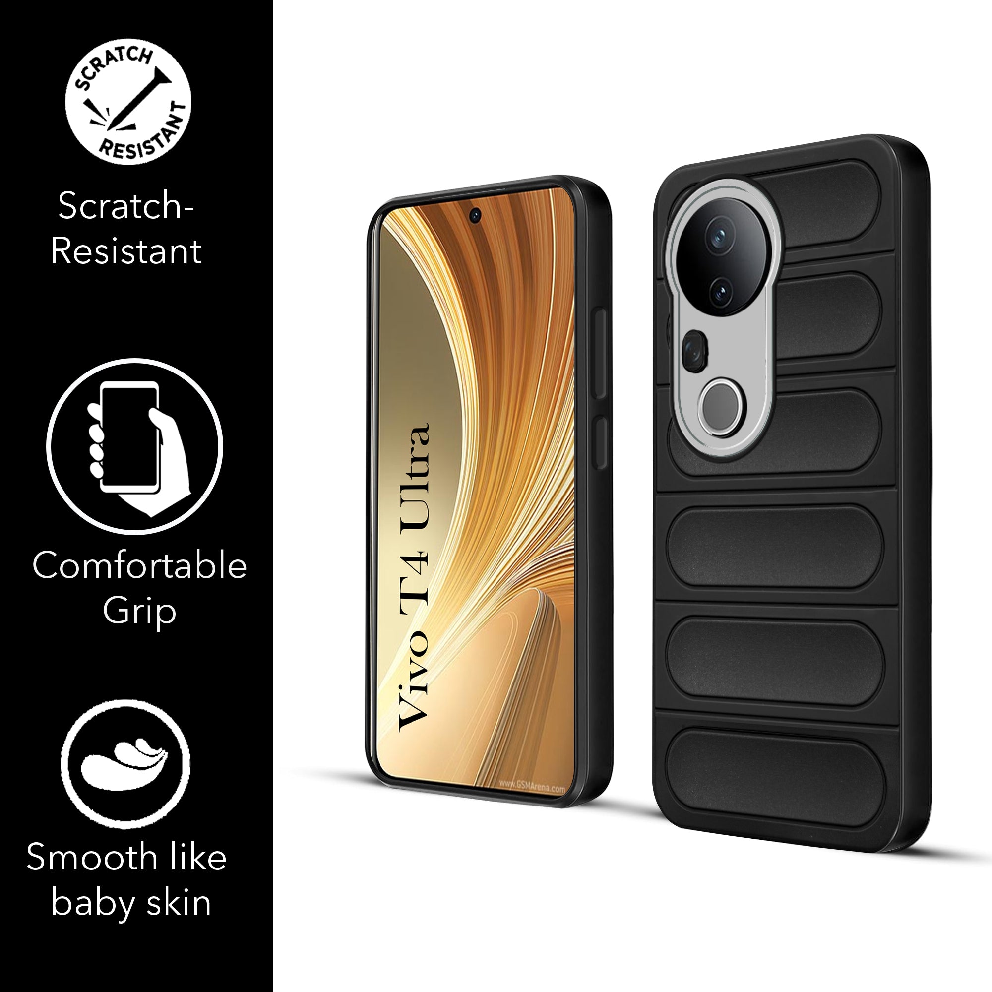For Vivo T4 Ultra Back Case Cover (Matte Liquid Silicone| Professional Wave Design | Camera Protection Ring | Shockproof Anti Slip Grip)
