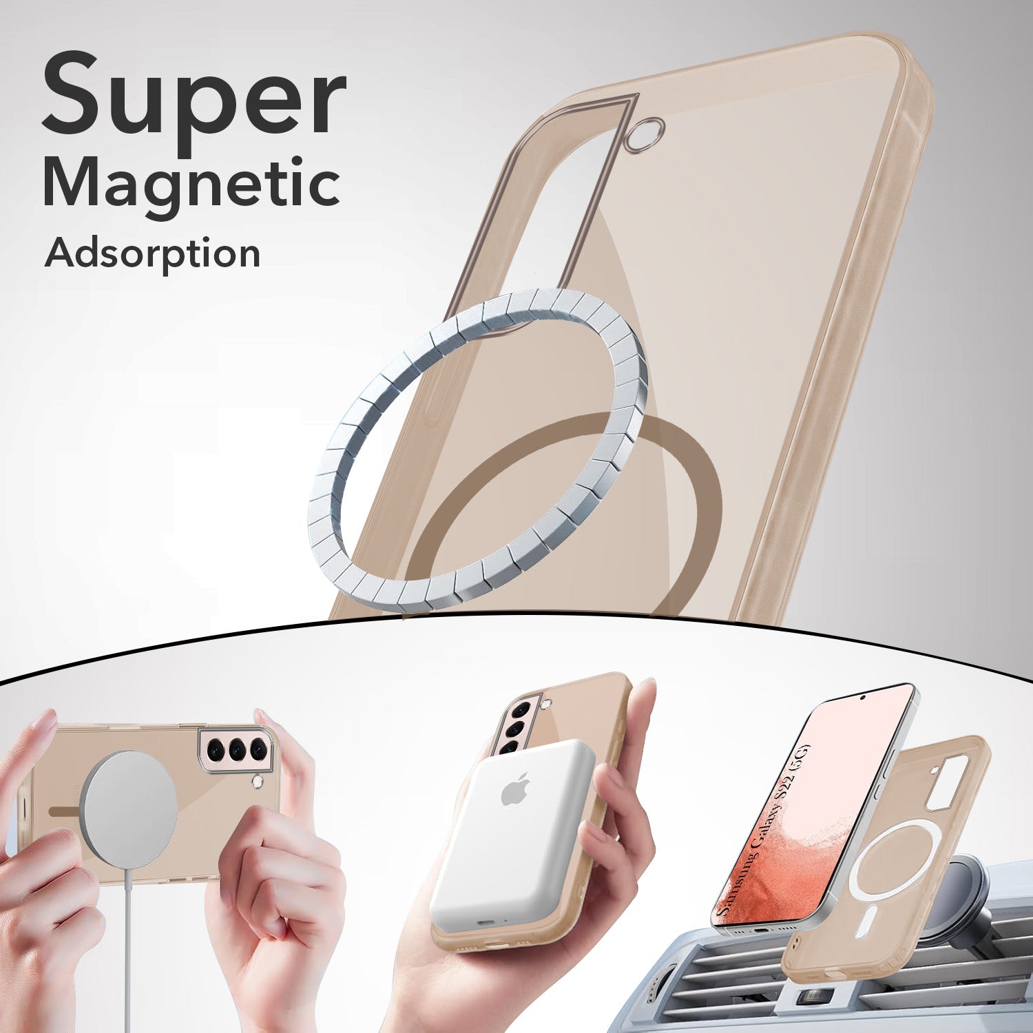 For Samsung Galaxy S22 5G Back Cover Case Lifetime Anti-Yellow MagSafe Compatible Clear(Sleek Hard Crystal | Shockproof and Camera Protection)