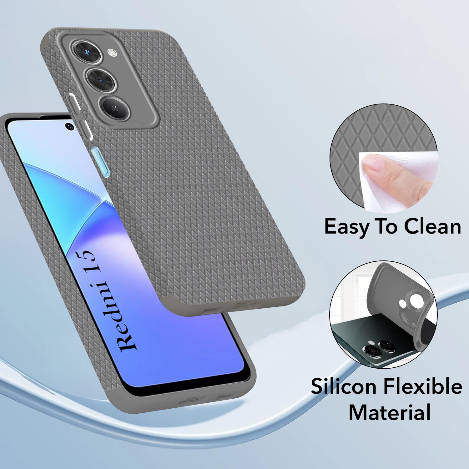 For Redmi 15 Back Cover Case (Camera Protection | Side Grip Texture | Soft and Flexible)