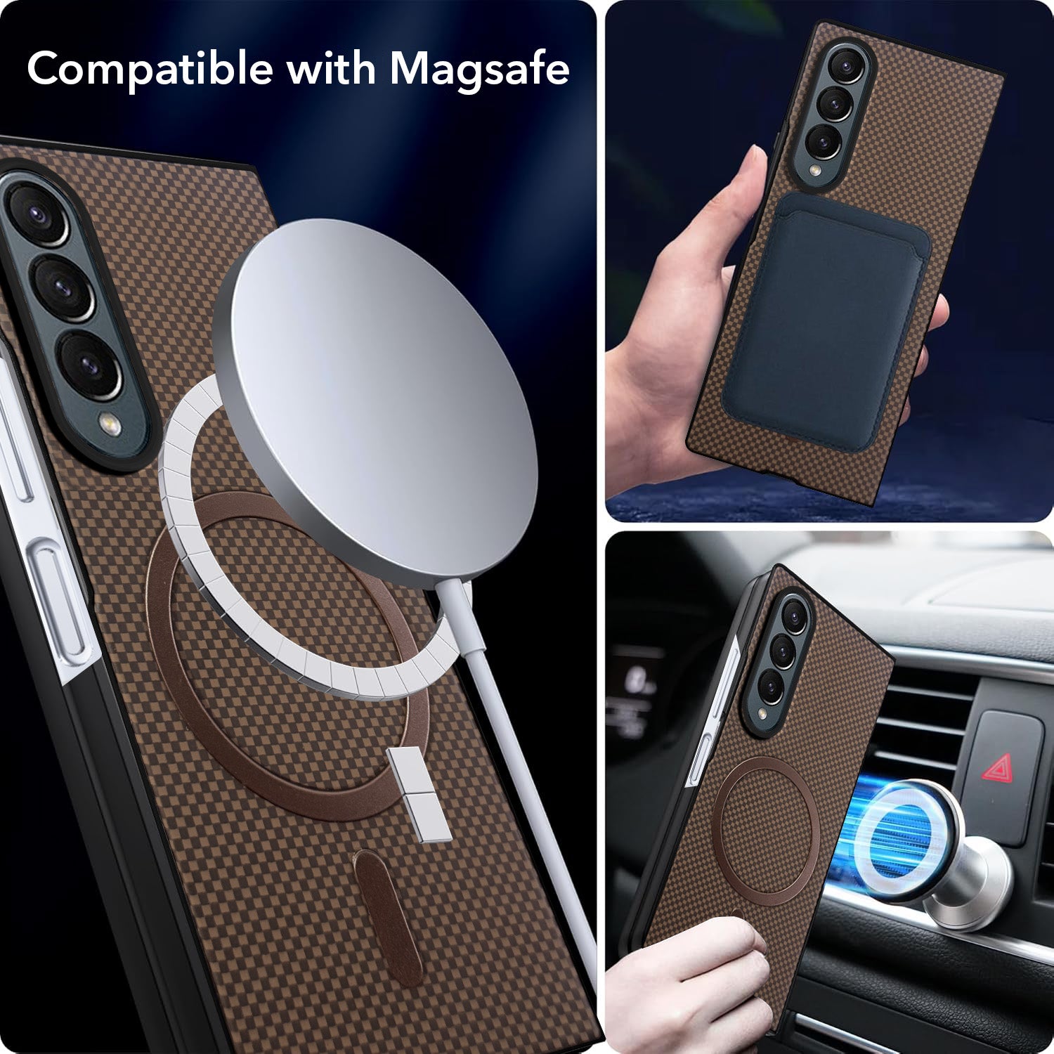 For Samsung Galaxy Z Fold 4 5G Back Cover Case (MagSafe Wireless Charging Compatible | Hexa Leather Finish | Inside Microfiber Cloth)