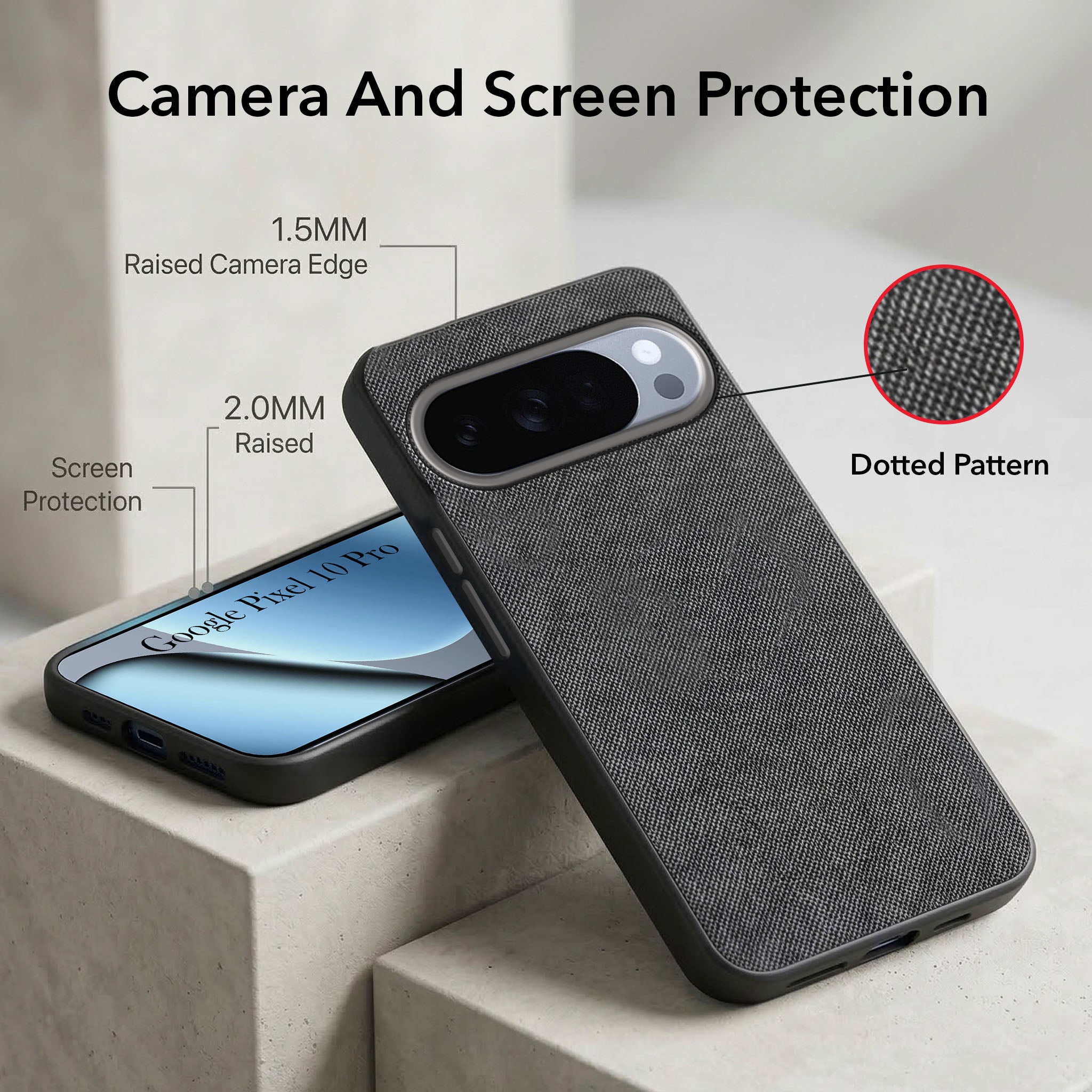 For Google Pixel 10 Pro Combo (Textured Grip Design | Micro-Fiber Cloth Inside | Oleophobic Coating Screen Glass)