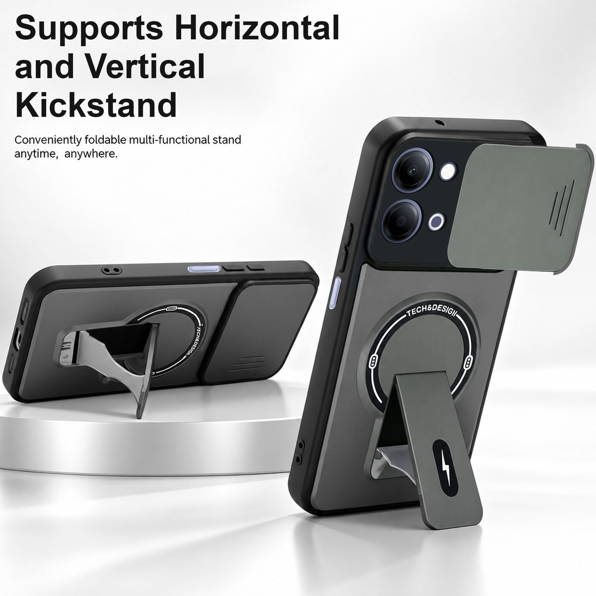 For Vivo Y11 | Vivo Y21 5G Back Case Cover Metallic (Hybrid Armor Kickstand | Sliding Shutter Camera Protection | MagSafe Compatible)