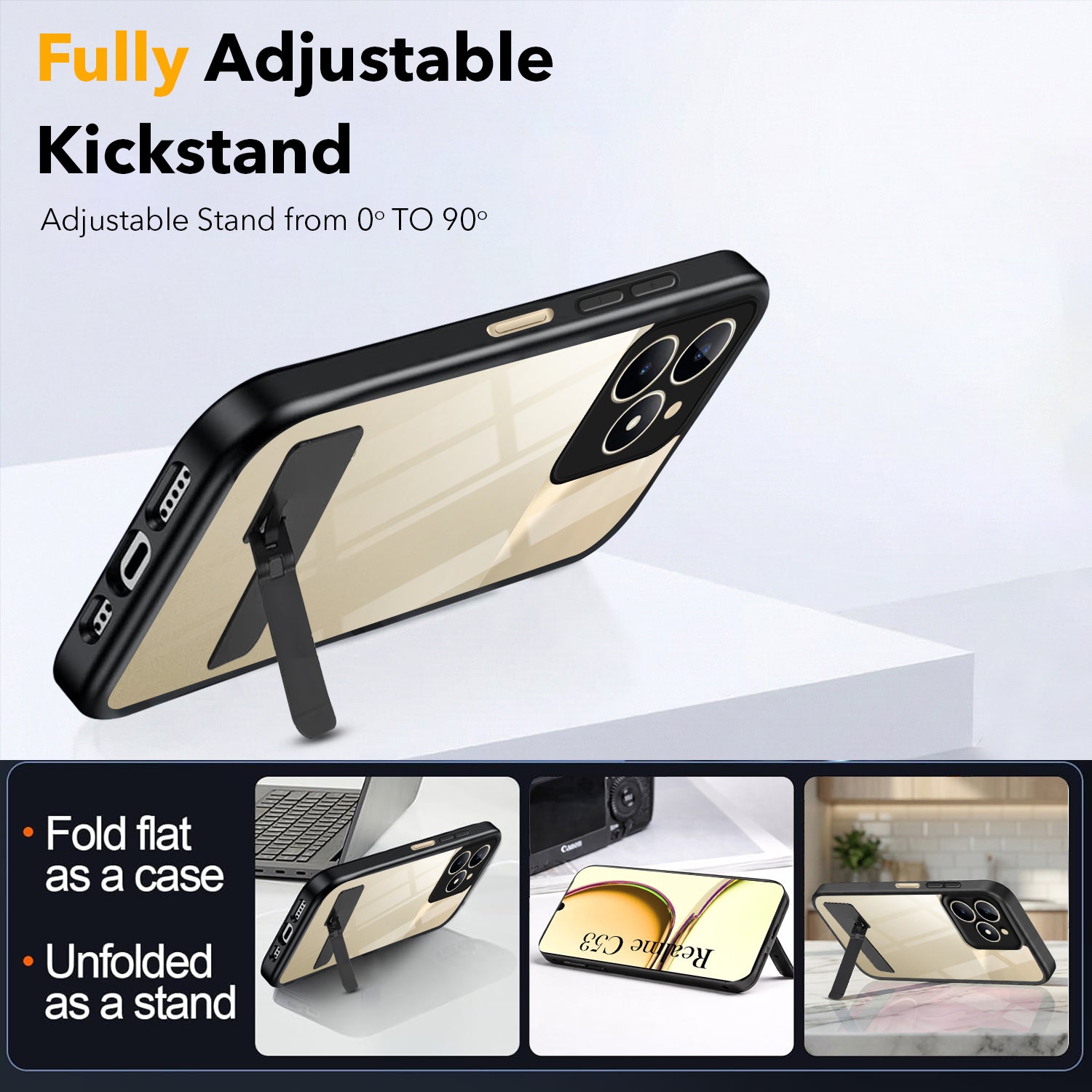 For Realme C53 Back Cover Case (Built-in Stand | Lifetime Anti Yellow | Kickstand Shockproof | Camera Protection | MagSafe Compatible)