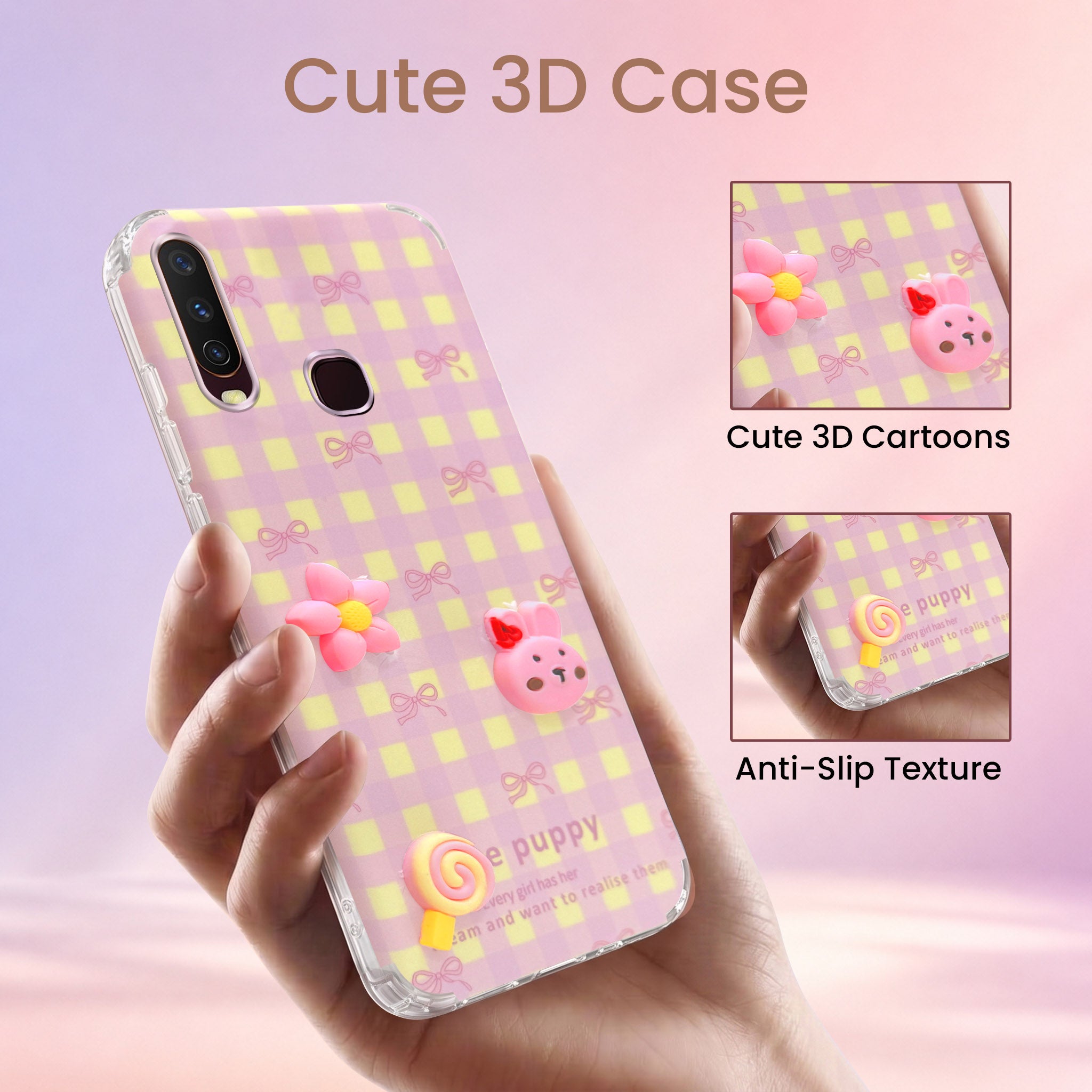 For Vivo Y12 | Y15 | Y17 Back Cover Case (3D Cute Cartoons | Hard Back Side Soft | Matte Premium Finish | HD Printing)