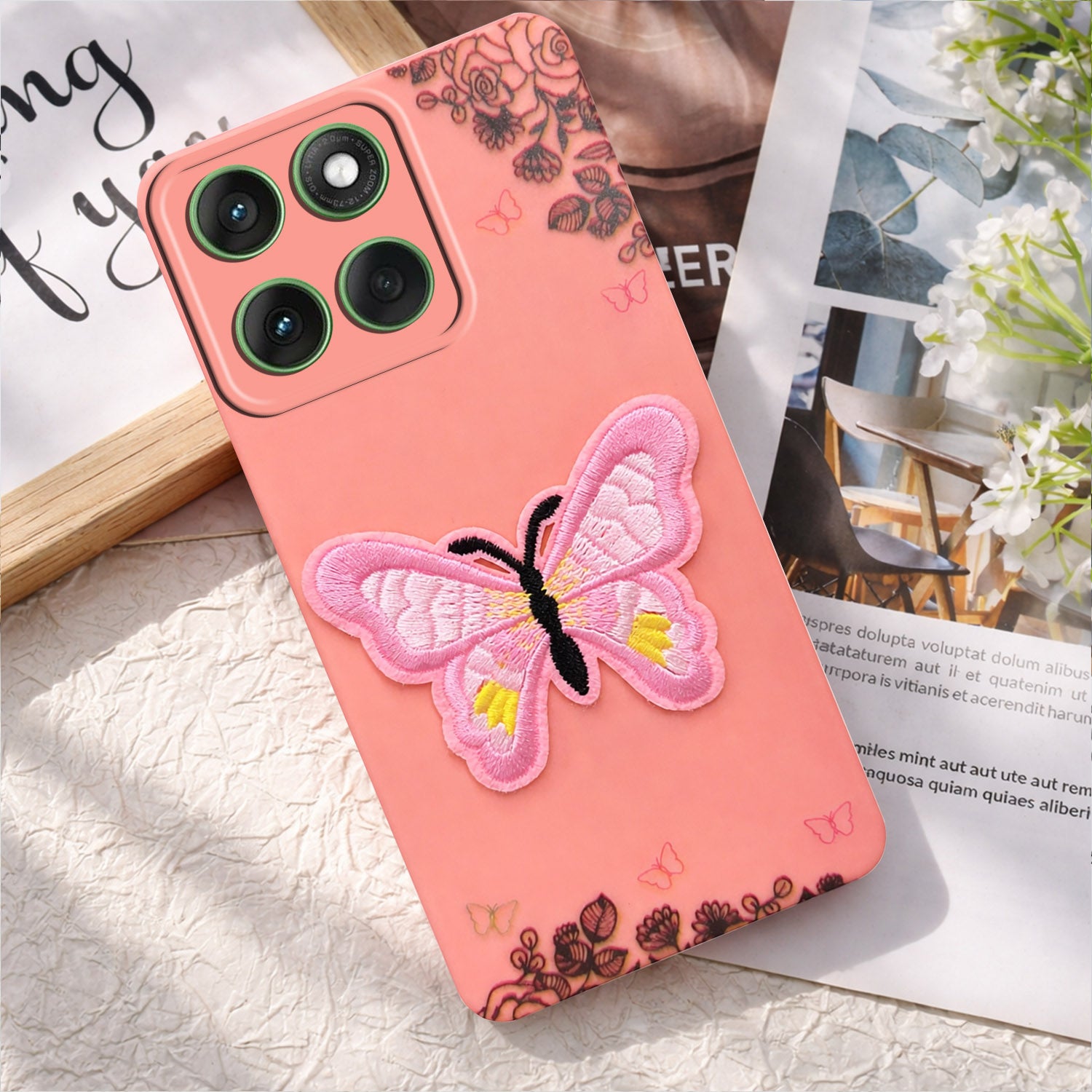 For Motorola Moto Edge 60 Back Cover Case (Soft Butterfly Embroidery | Women Teen Girls | Camera Protection| Matte Silicone)