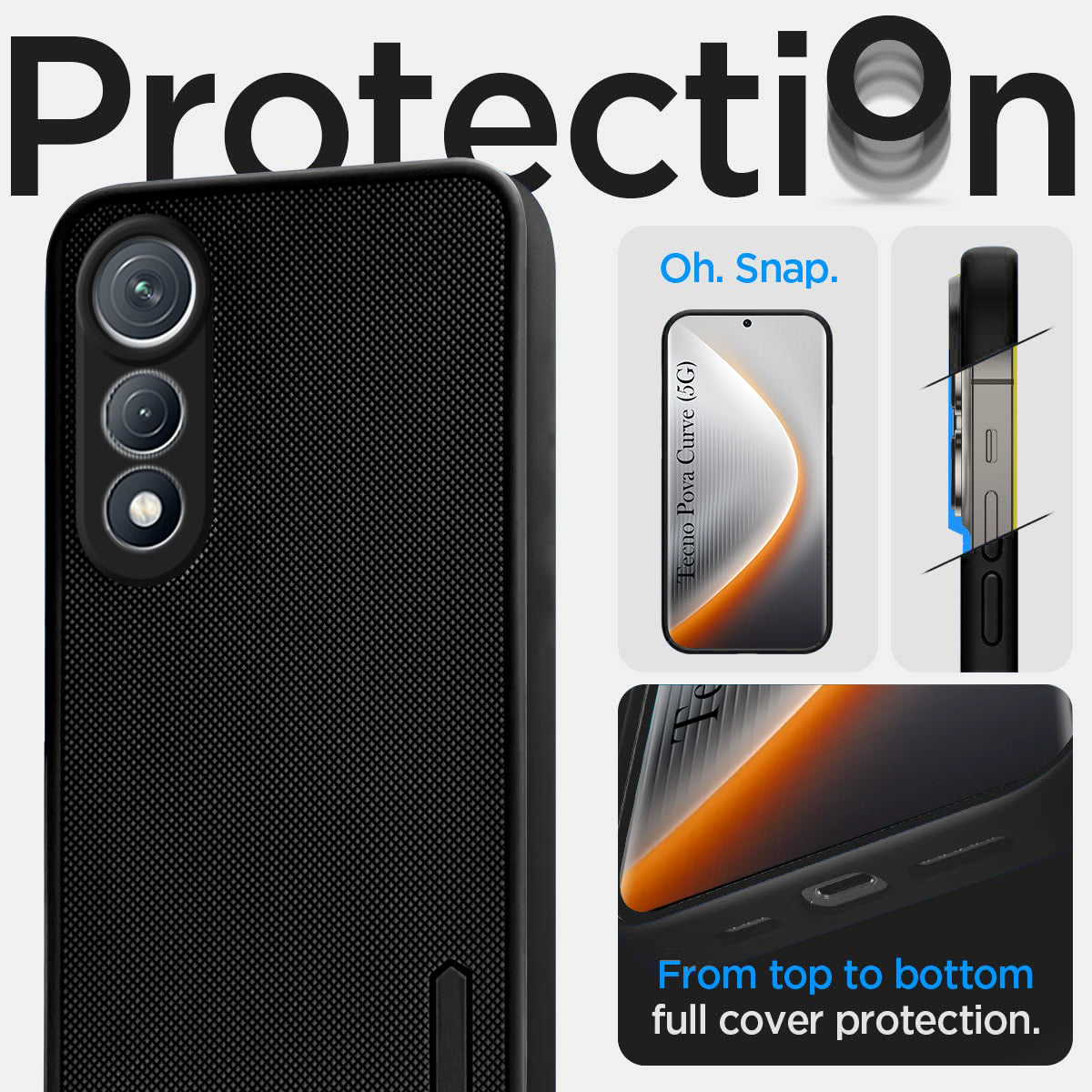 For Tecno Pova Curve Back Cover Case (Textured Grip Design | Micro-Fiber Cloth Inside | Slim and Light Weight | Soft Touch and Feel | Black