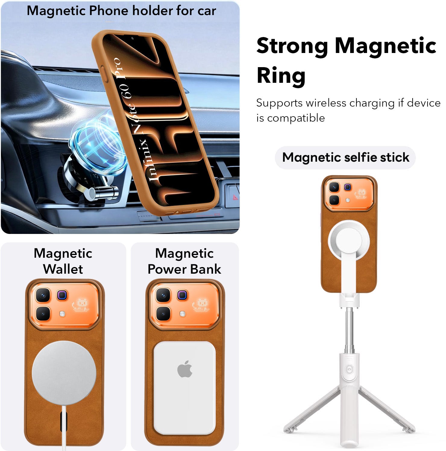 For Infinix Note 60 Pro 5G Back Cover Case Leather Finish (MagSafe Compatible Wireless Charging | Soft Touch | Camera Bump Protection)