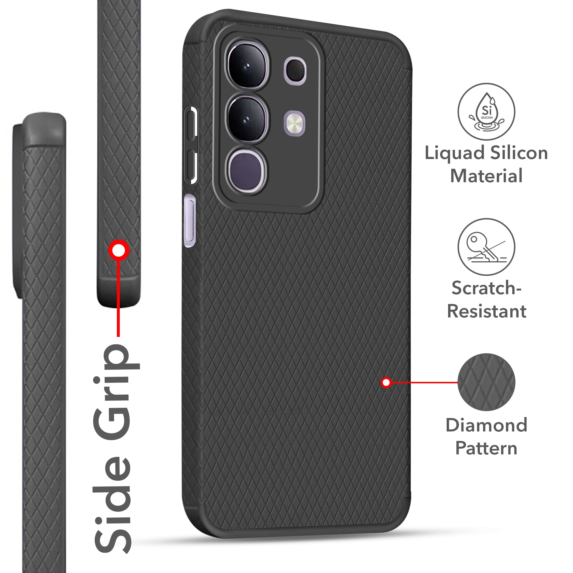 For Vivo T4x | Vivo Y31 Pro Back Cover Case (Liquid Silicone | Side Grip | Camera Protection)