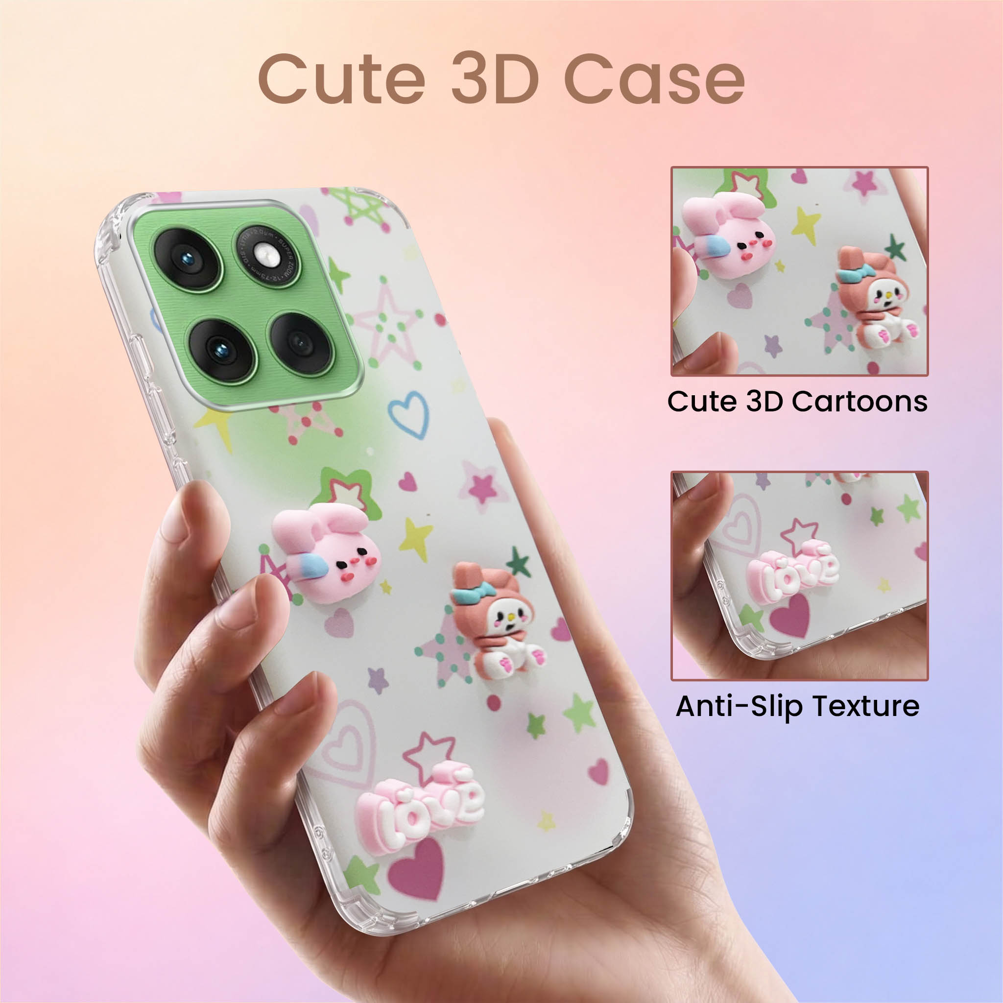 For Motorola Moto Edge 60 Back Cover Case (3D Cute Cartoons | Hard Back Side Soft | Matte Premium Finish | HD Printing)