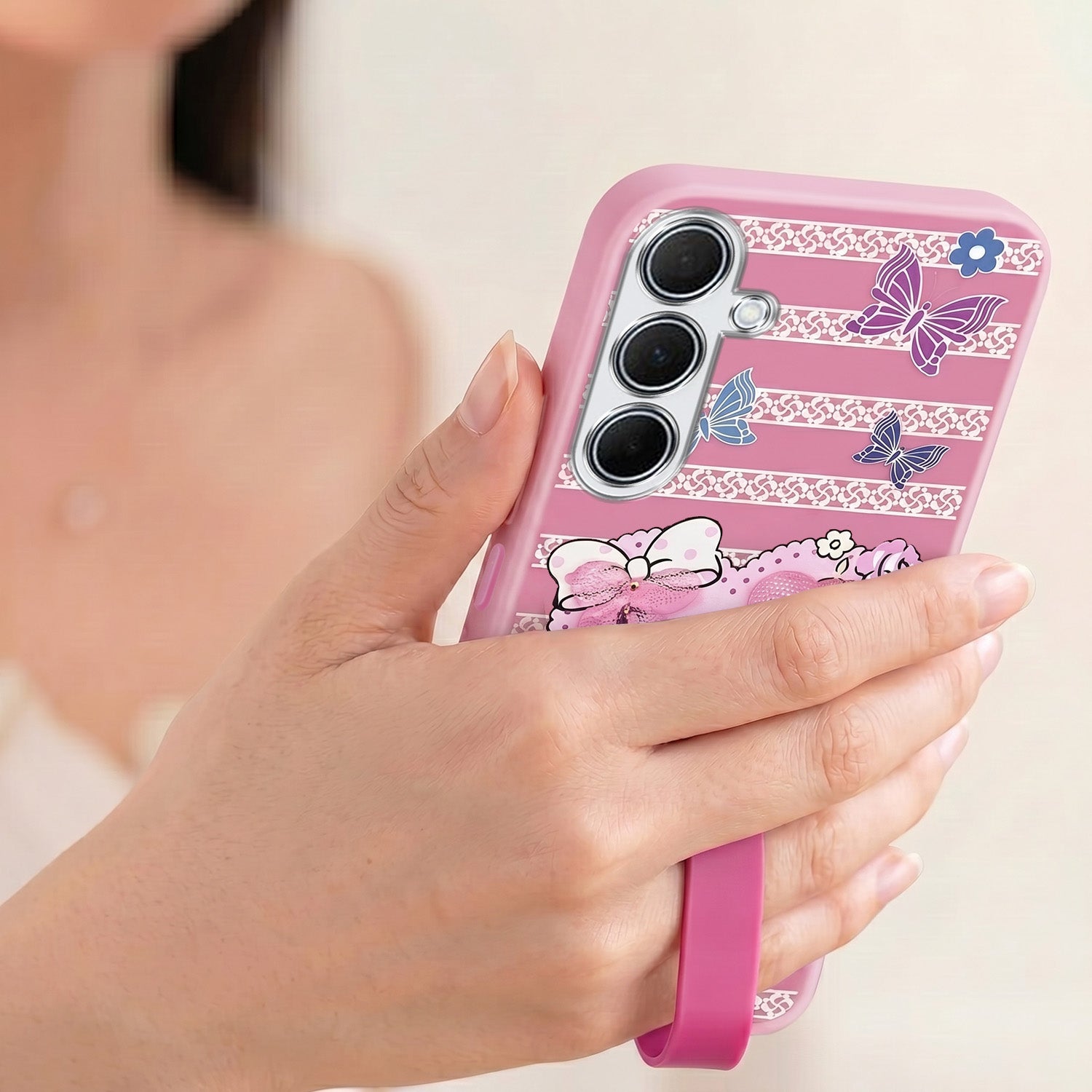 For Samsung Galaxy A35 5G Back Cover Case (3D Cute Heart Strap Holder | Camera Protection | Designer Girls Print)