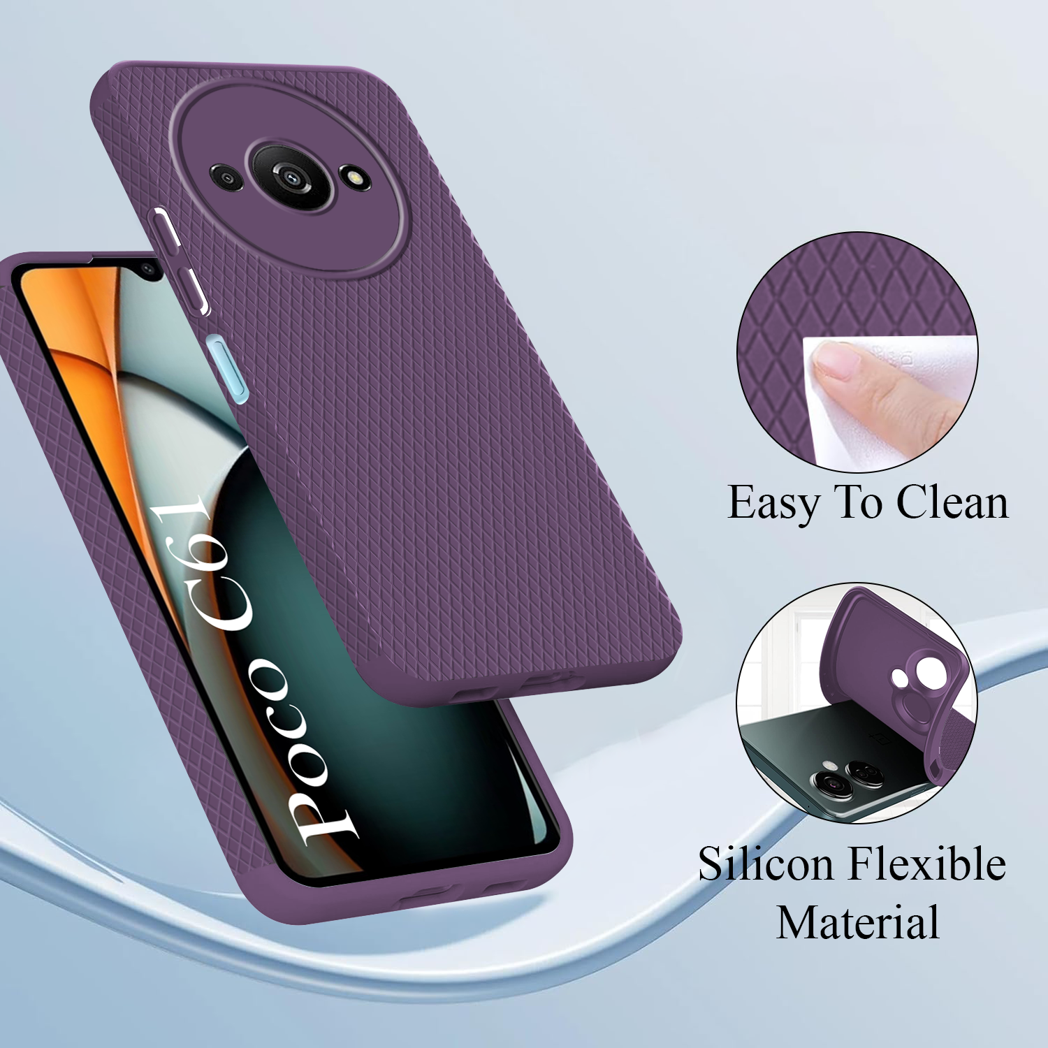 For Xiaomi Poco C61 Back Cover Case (Liquid Silicone | Side Grip | Camera Protection)