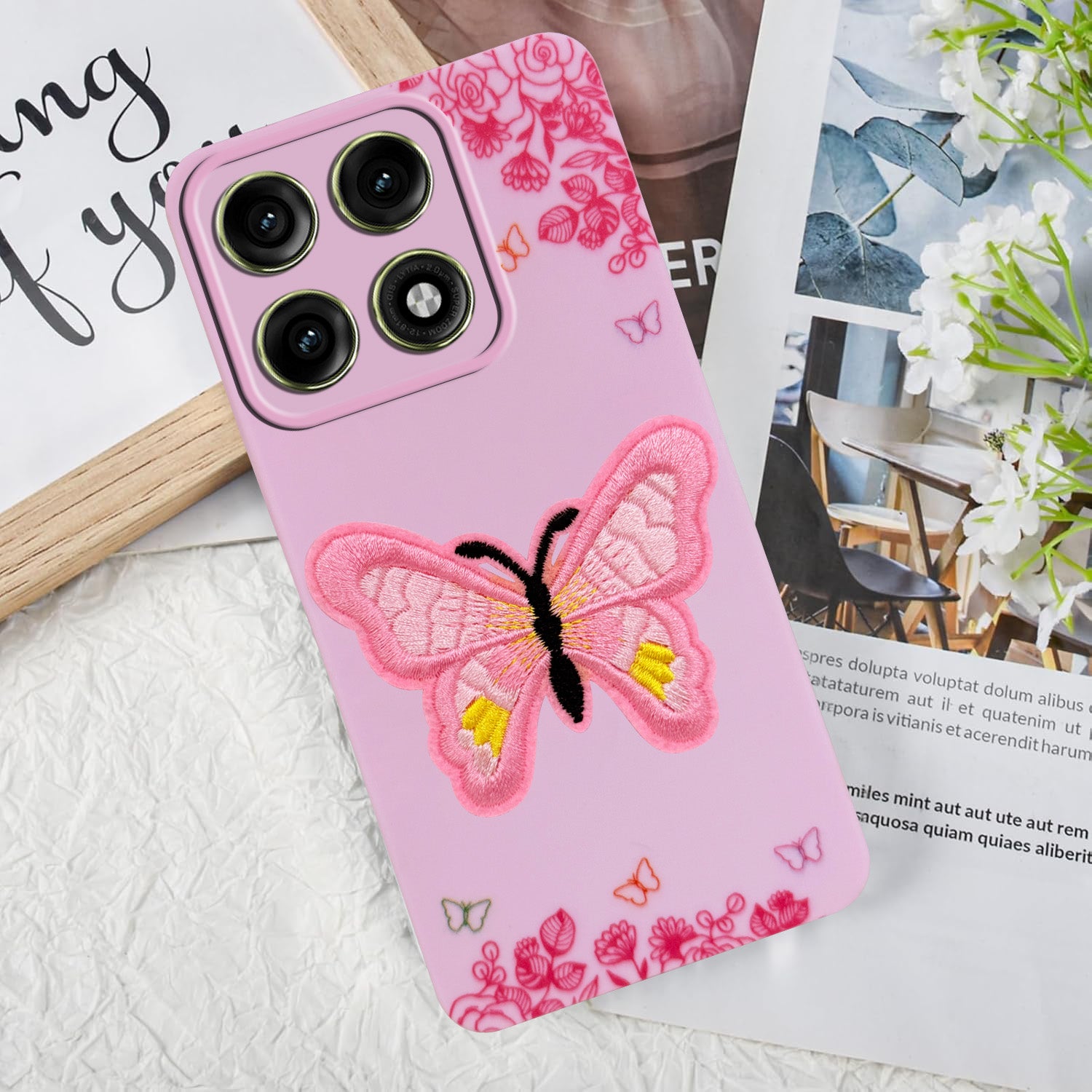 For Motorola Moto Edge 70 Pro Back Cover Case (Soft Butterfly Embroidery | Women Teen Girls | Camera Protection| Matte Silicone)