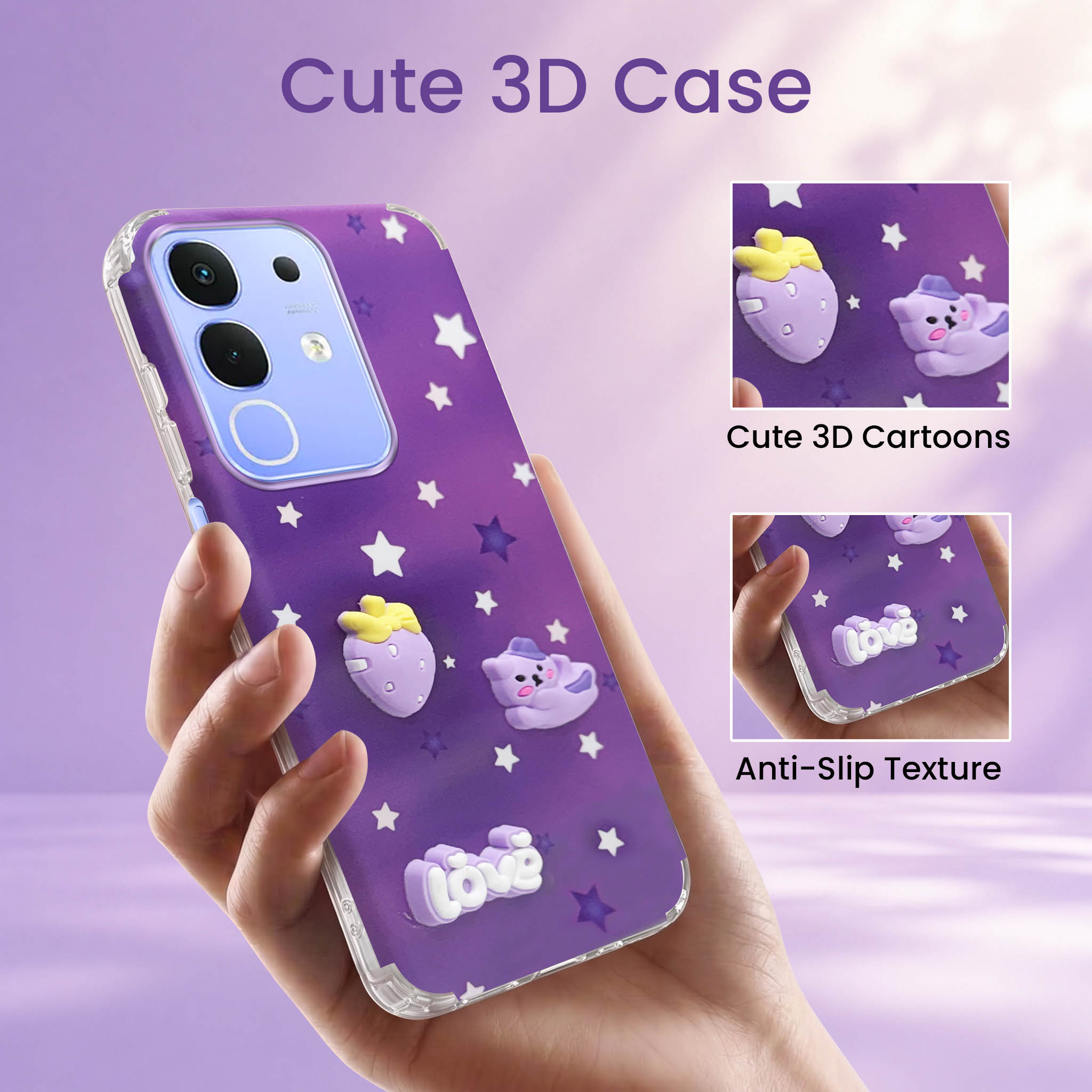 For Vivo iQOO Z10x Back Cover Case (3D Cute Cartoons | Hard Back Side Soft | Matte Premium Finish | HD Printing)