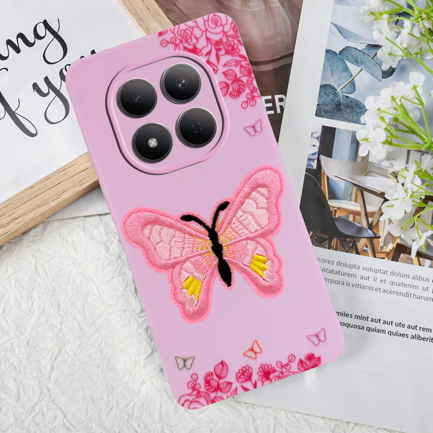 For Xiaomi Redmi Note 15 Pro 5G Back Cover Case (Soft Butterfly Embroidery | Women Teen Girls | Camera Protection| Matte Silicone)
