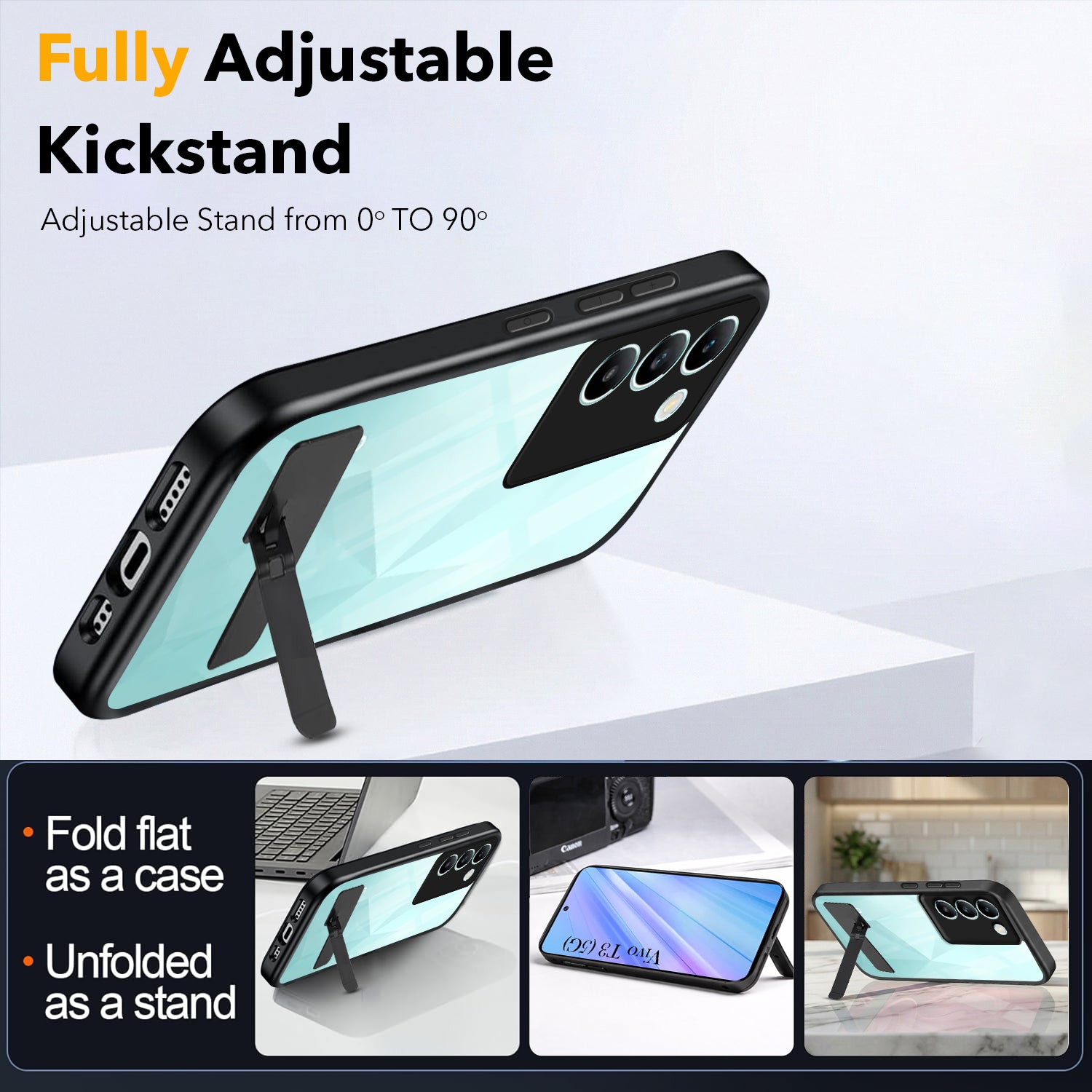 For Vivo T3 5G Back Cover Case (Built-in Stand | Lifetime Anti Yellow | Kickstand Shockproof | Camera Protection | MagSafe Compatible)