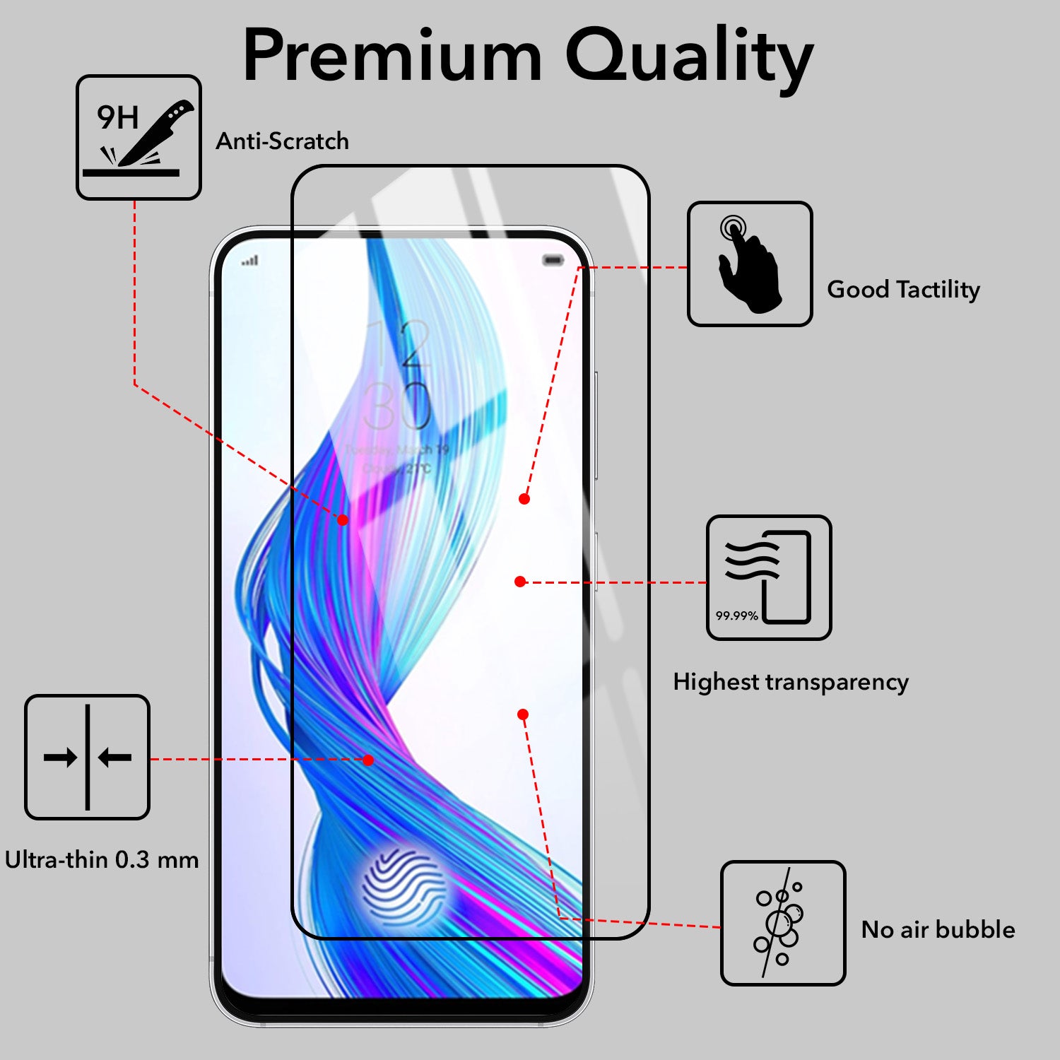 For Realme X Tempered Glass Military-Grade Gorilla Screen Protector With Installation Kit | Shatterproof, Full Coverage, HD Clear, Scratch Resistant (Pack of 1)