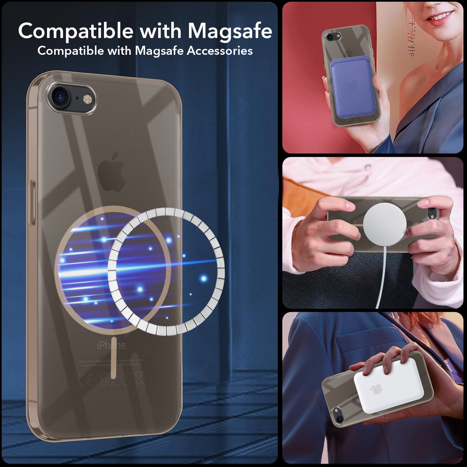 For iPhone SE 2020 | SE 2022 Back Cover Case (Crystal Clear Case | MagSafe Wireless Charging Support | Hard Anti Yellow | Camera Protection Bump)