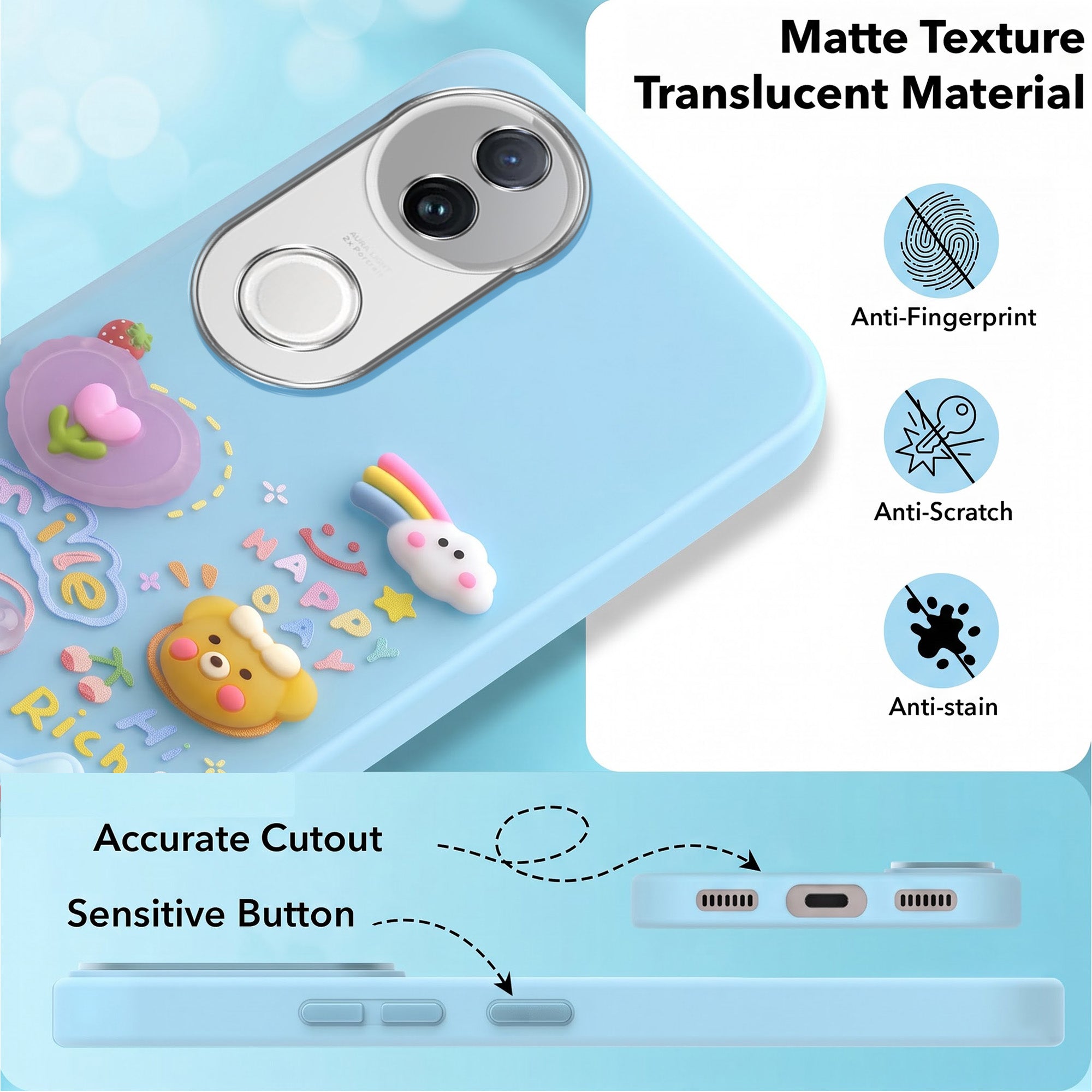 For Vivo iQOO Z10R Back Cover Case (3D Cute Cartoons | Hard Back Side Soft | Matte Premium Finish | HD Printing)