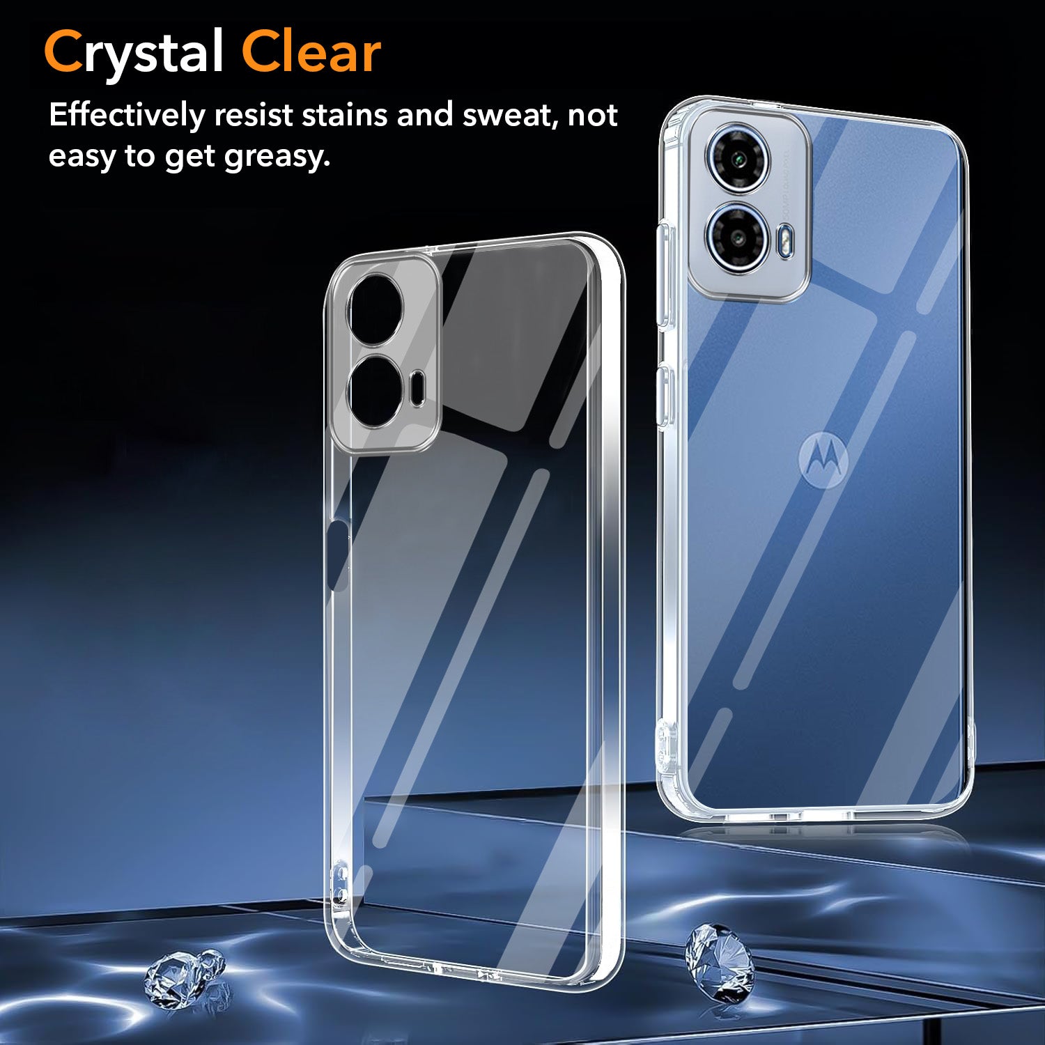 For Motorola Moto G34 5G Back Cover Case (Hybrid Crystal Panel with Side Soft PU | Camera Protection | HD Clear Shockproof)