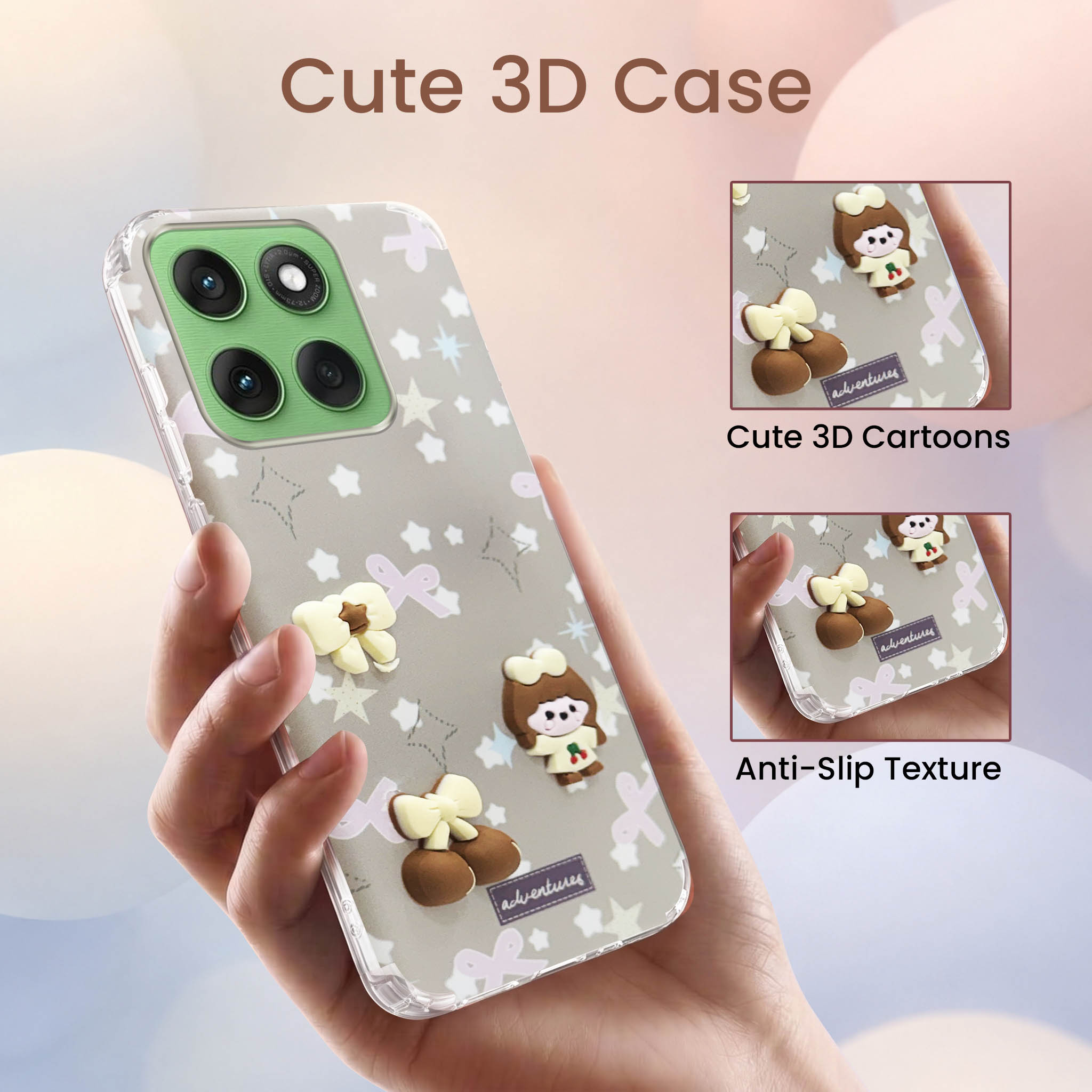 For Motorola Moto Edge 60 Back Cover Case (3D Cute Cartoons | Hard Back Side Soft | Matte Premium Finish | HD Printing)