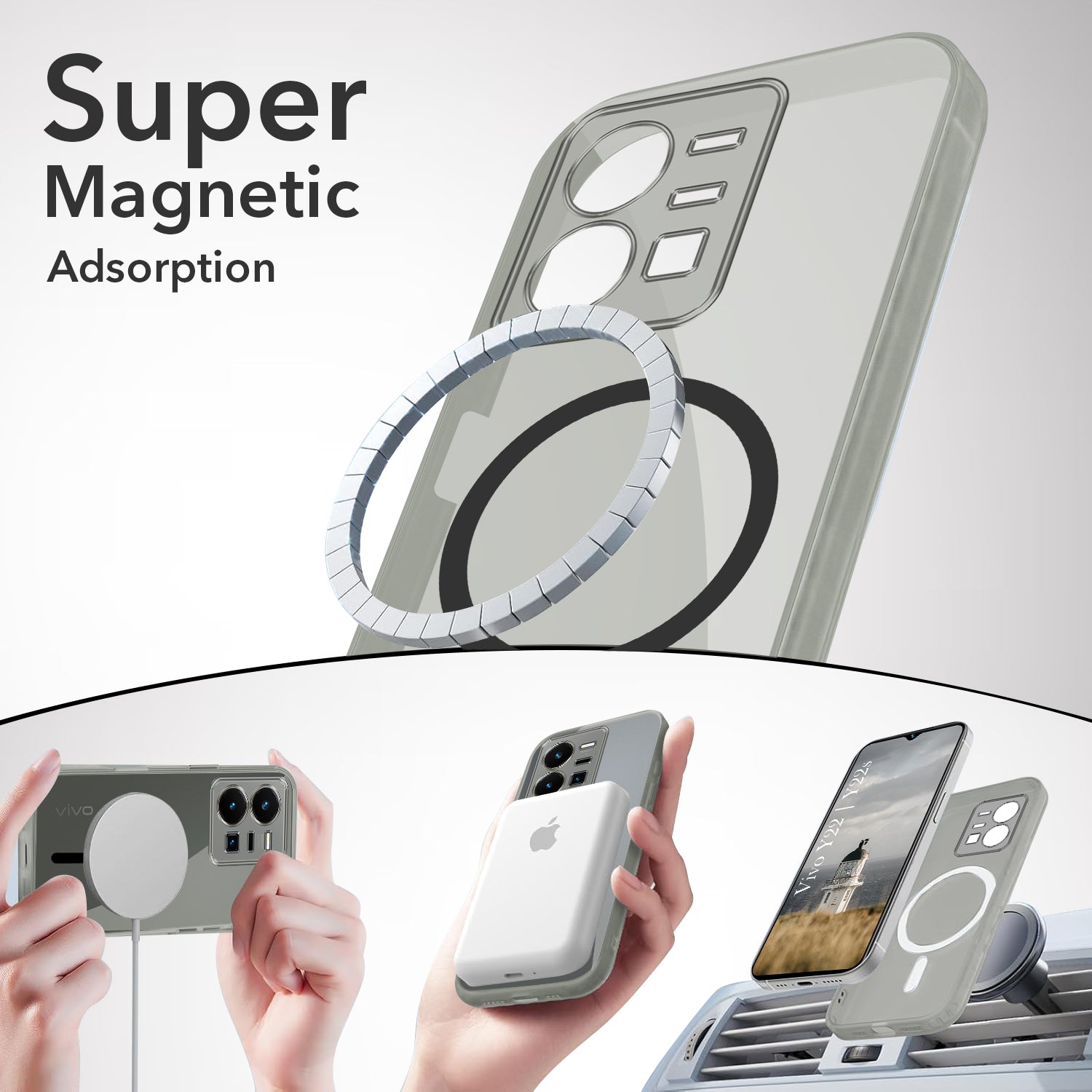For Vivo Y22 | Vivo Y22s Back Cover Case Lifetime Anti-Yellow MagSafe Compatible Clear (Sleek Hard Crystal | Shockproof and Camera Protection)