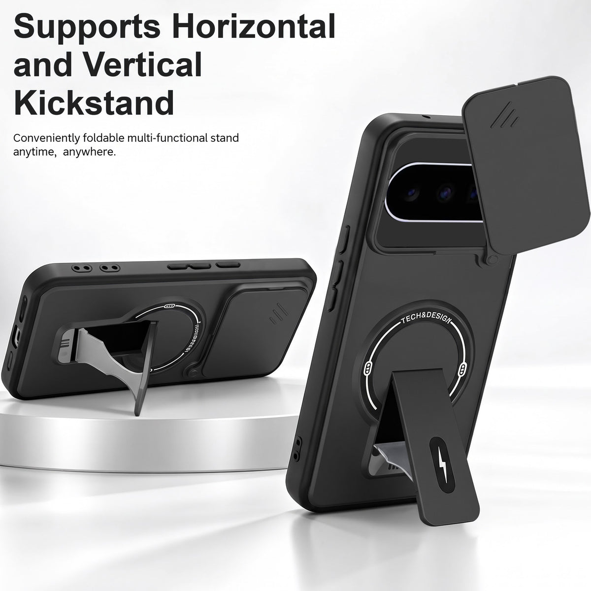For Google Pixel 11 Back Case Cover Metallic (Hybrid Armor Kickstand | Sliding Shutter Camera Protection | MagSafe Compatible)