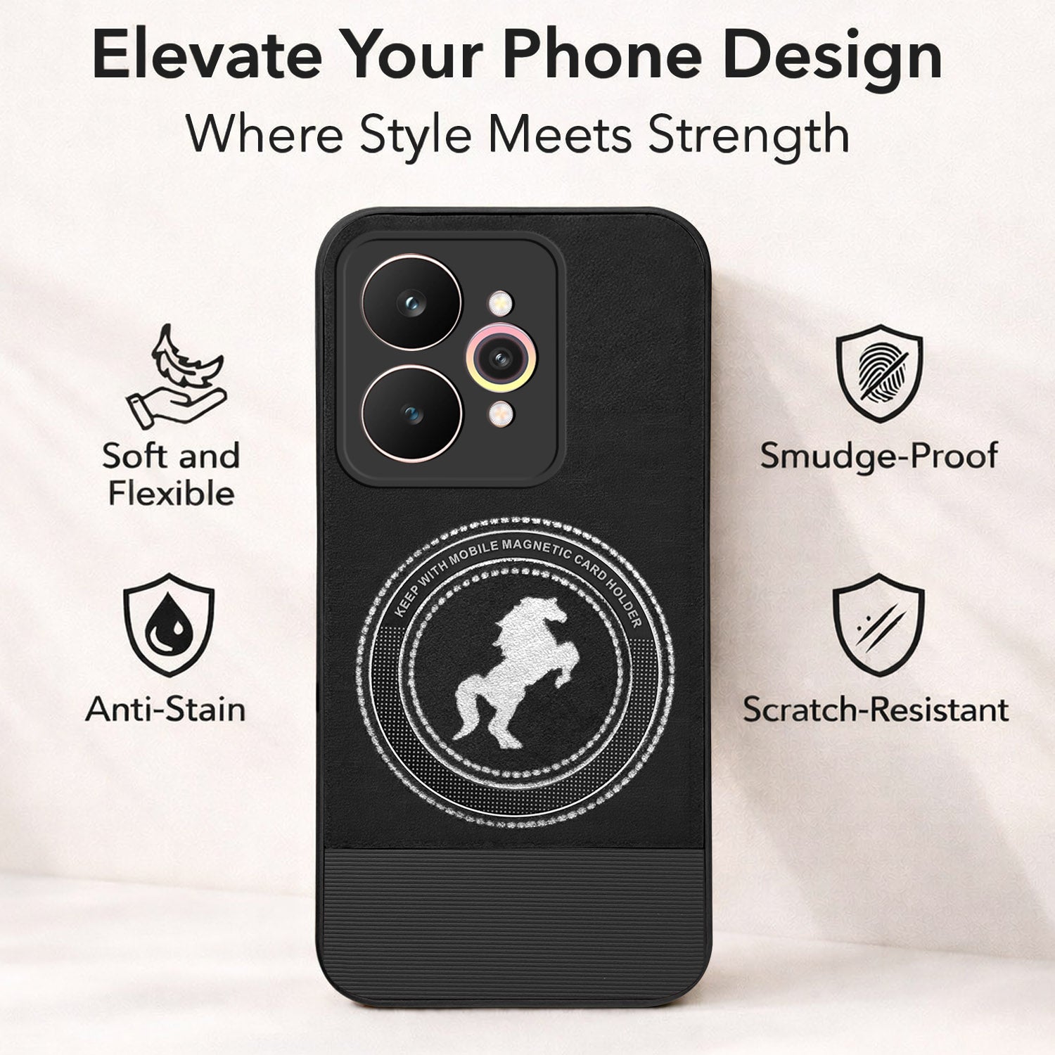 For Realme 15 Pro Back Cover Case PU Leather Finish (Professional Minimalist Texture | MagSafe Compatile | Camera Protection | Sleek Sober Formal)