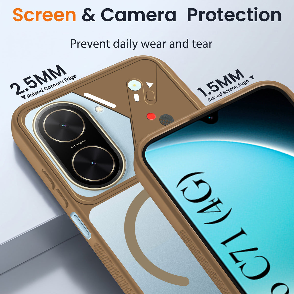 For Poco C71 Back Cover Case Lifetime Anti-Yellow Clear (Camera Protection | Side Grip | Wireless MagSafe Compatible)