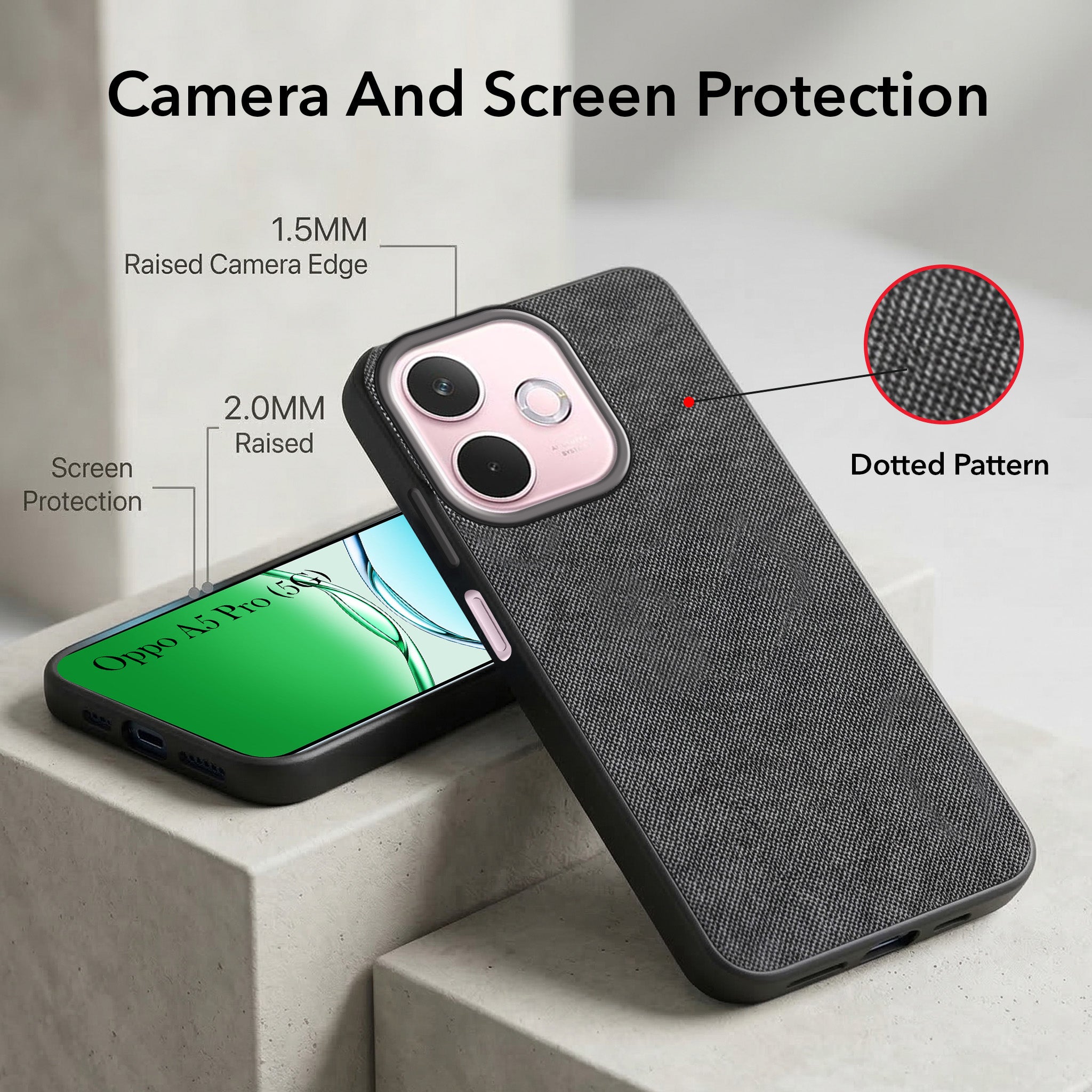 For Oppo A5 Pro Combo (Textured Grip Design | Micro-Fiber Cloth Inside | Oleophobic Coating Screen Glass)