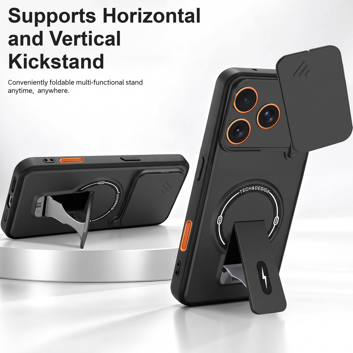 For Apple iPhone 17 Pro Max Back Case Cover Metallic (Hybrid Armor Kickstand | Sliding Shutter Camera Protection | MagSafe Compatible)