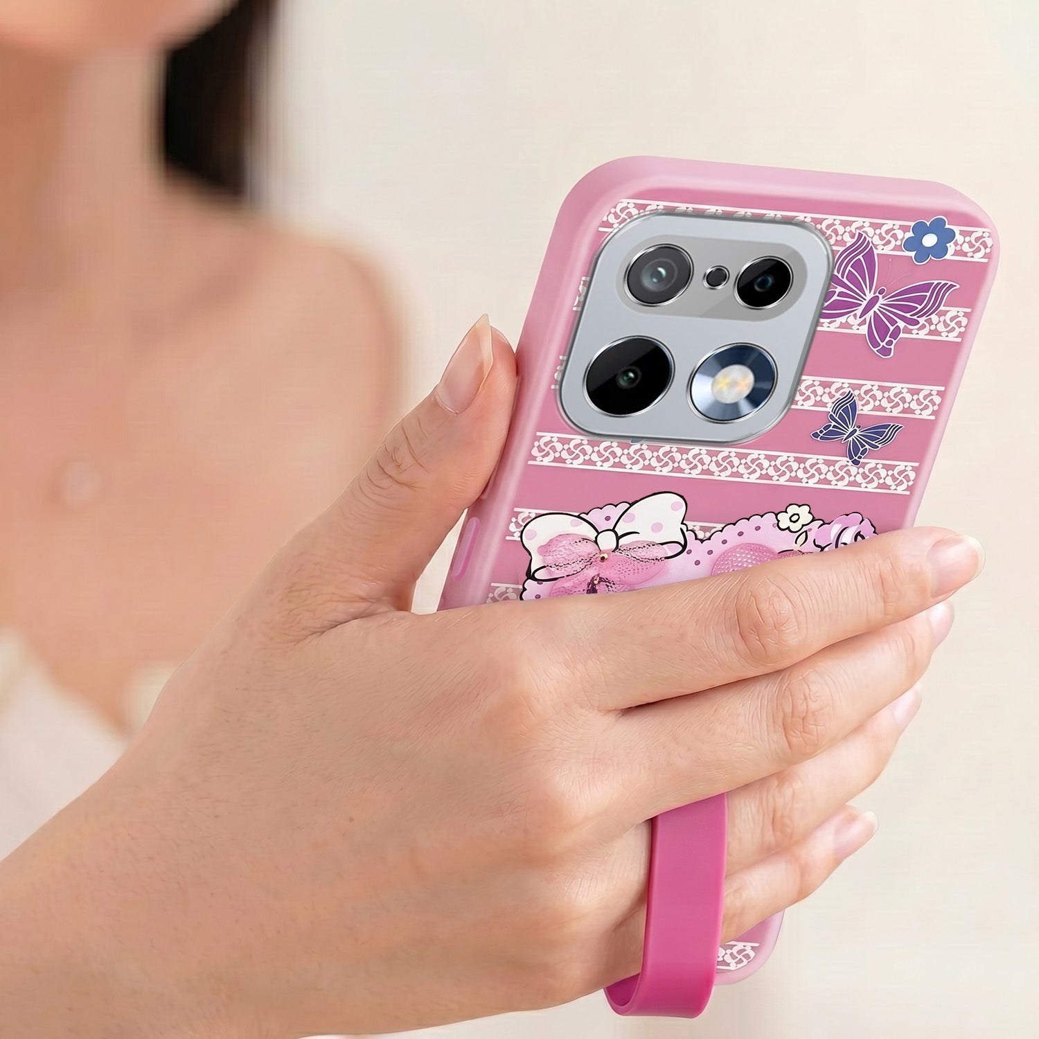 For Realme 16 Pro Back Cover Case (3D Cute Heart Strap Holder | Camera Protection | Designer Girls Print)