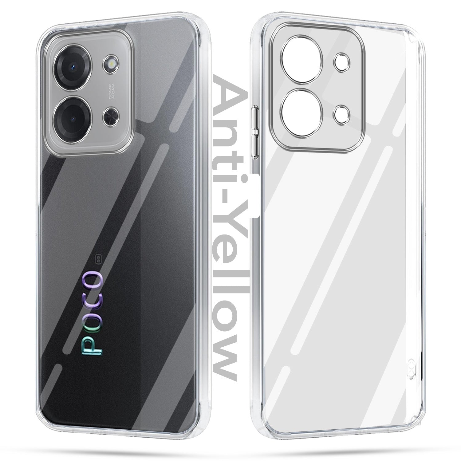 For Poco C85 5G Combo with Back Cover and 9H Tempered Glass (Lifetime Anti-Yellow | Sleek Hard Crystal | Oleophobic Coating Screen Glass)