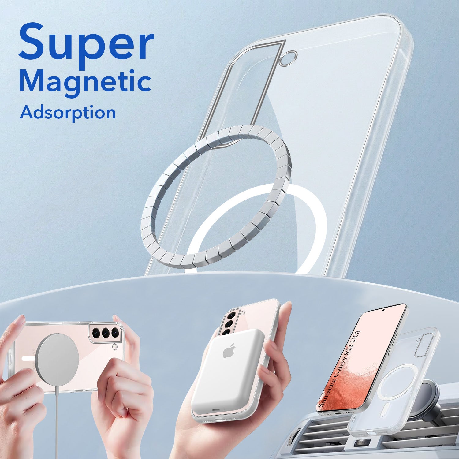 For Samsung Galaxy S22 5G Back Cover Case Lifetime Anti-Yellow MagSafe Compatible Clear (Sleek Hard Crystal | Shockproof and Camera Protection)