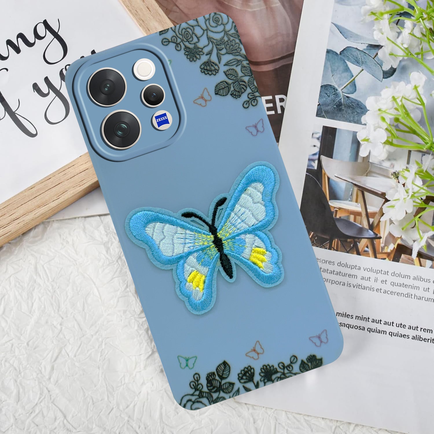 For Vivo V70 | Vivo V70 Elite 5G Back Cover Case (Soft Butterfly Embroidery | Women Teen Girls | Camera Protection| Matte Silicone)