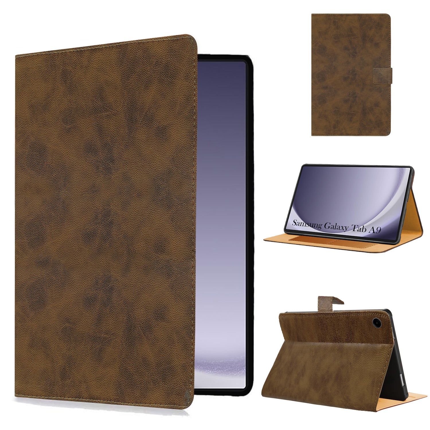 For Samsung Galaxy Tab A9 8.7 Inch SM-X110/X115 Flip Cover Folio Cover (PU Matte Leather | Multi-Angle Smart Stand | Card Storage Slots | Silicone Back Pouch)