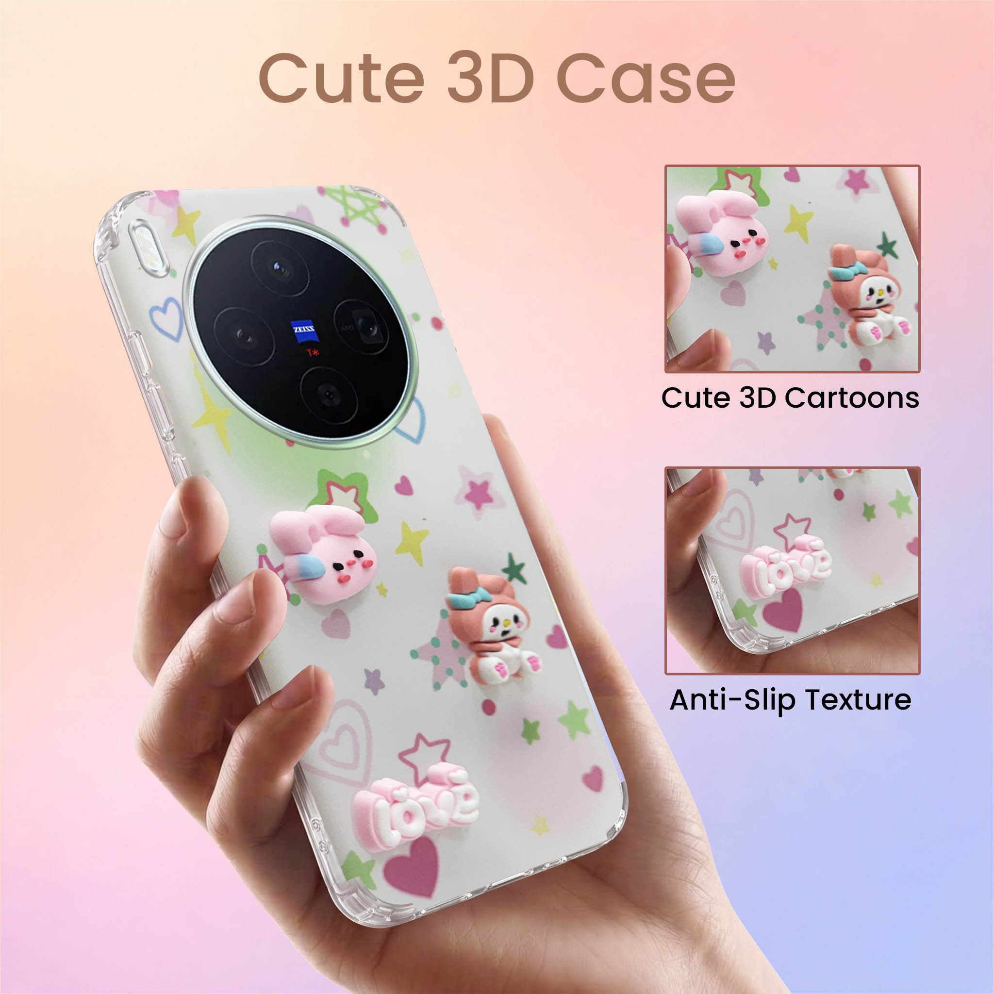For Vivo X300 5G Back Cover Case (3D Cute Cartoons | Hard Back Side Soft | Matte Premium Finish | HD Printing)