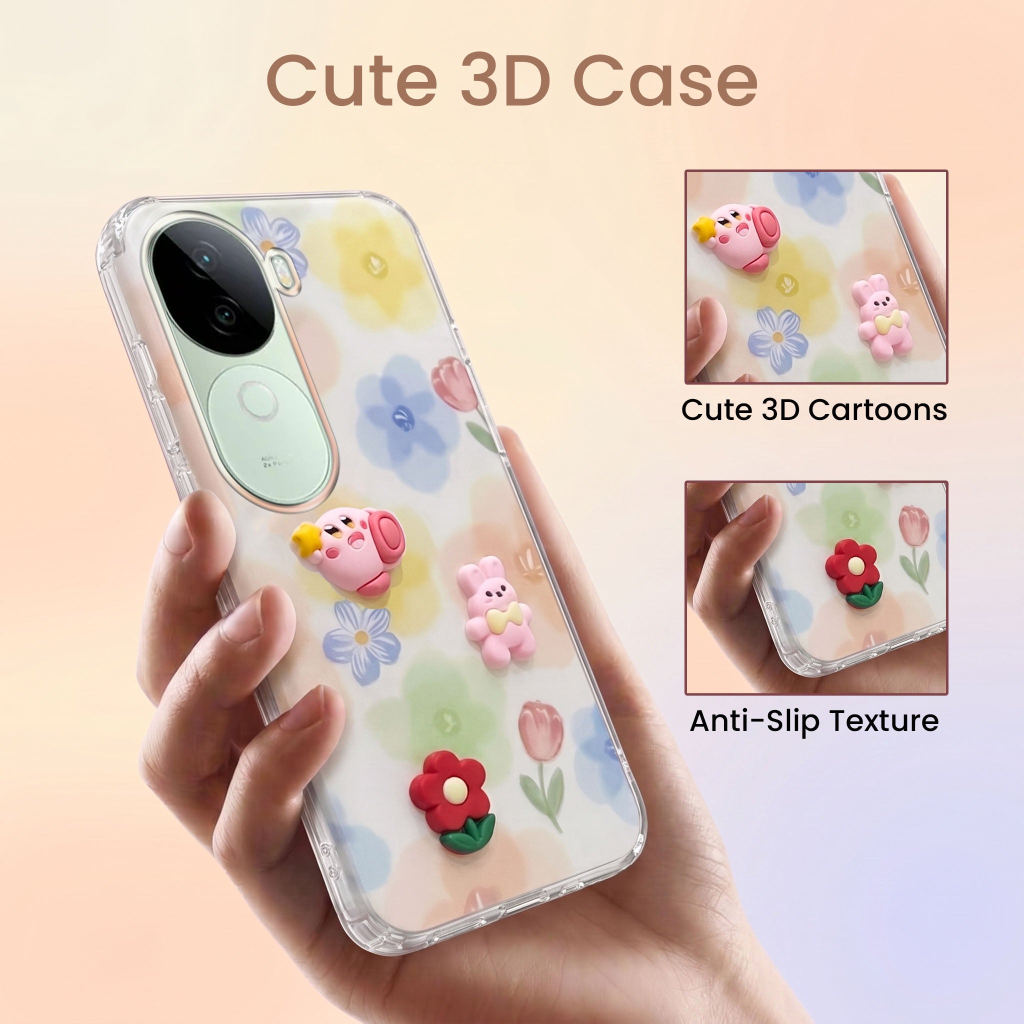 For Vivo V40e Back Cover Case (3D Cute Cartoons | Hard Back Side Soft | Matte Premium Finish | HD Printing)