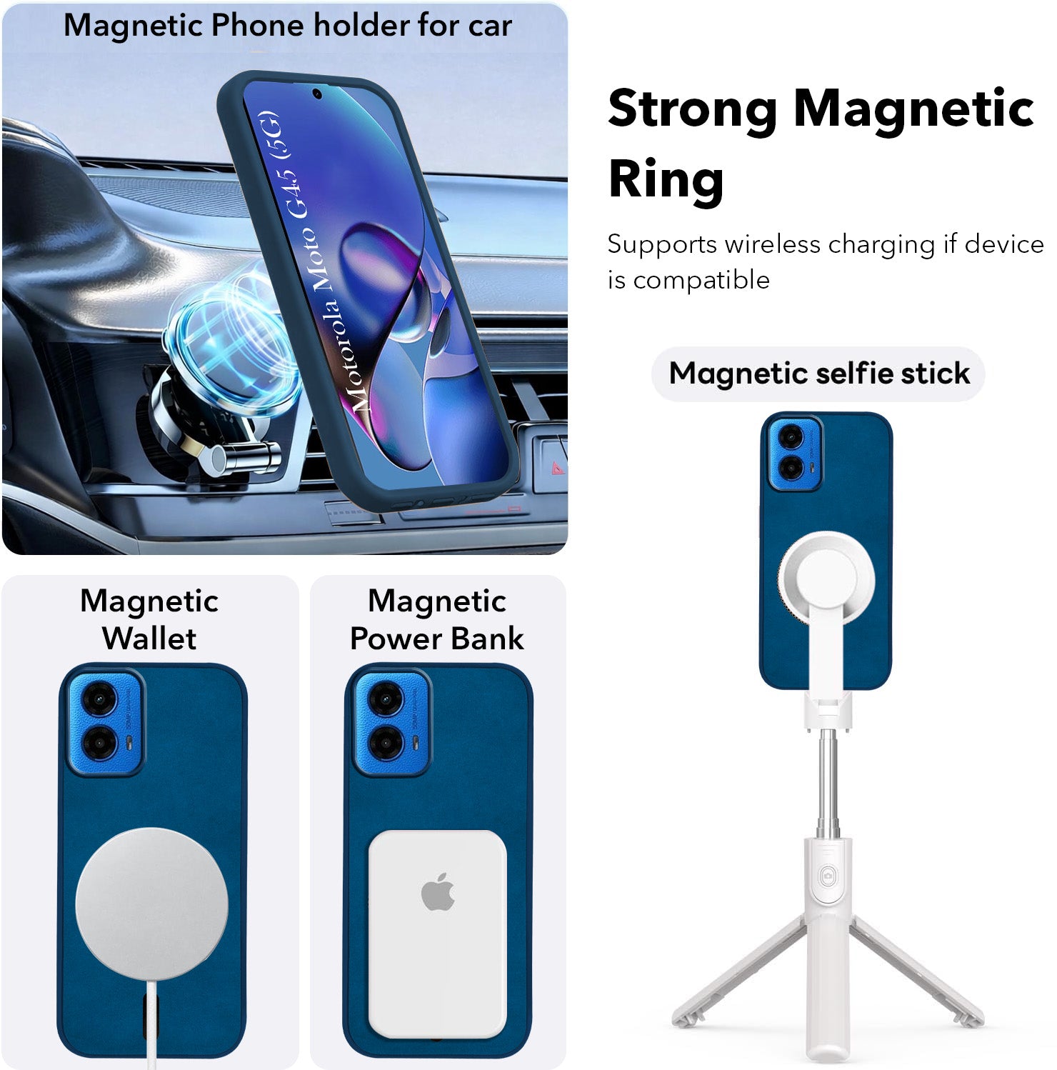 For Motorola Moto G45 Back Cover Case Leather Finish (MagSafe Compatible Wireless Charging | Soft Touch | Camera Bump Protection)
