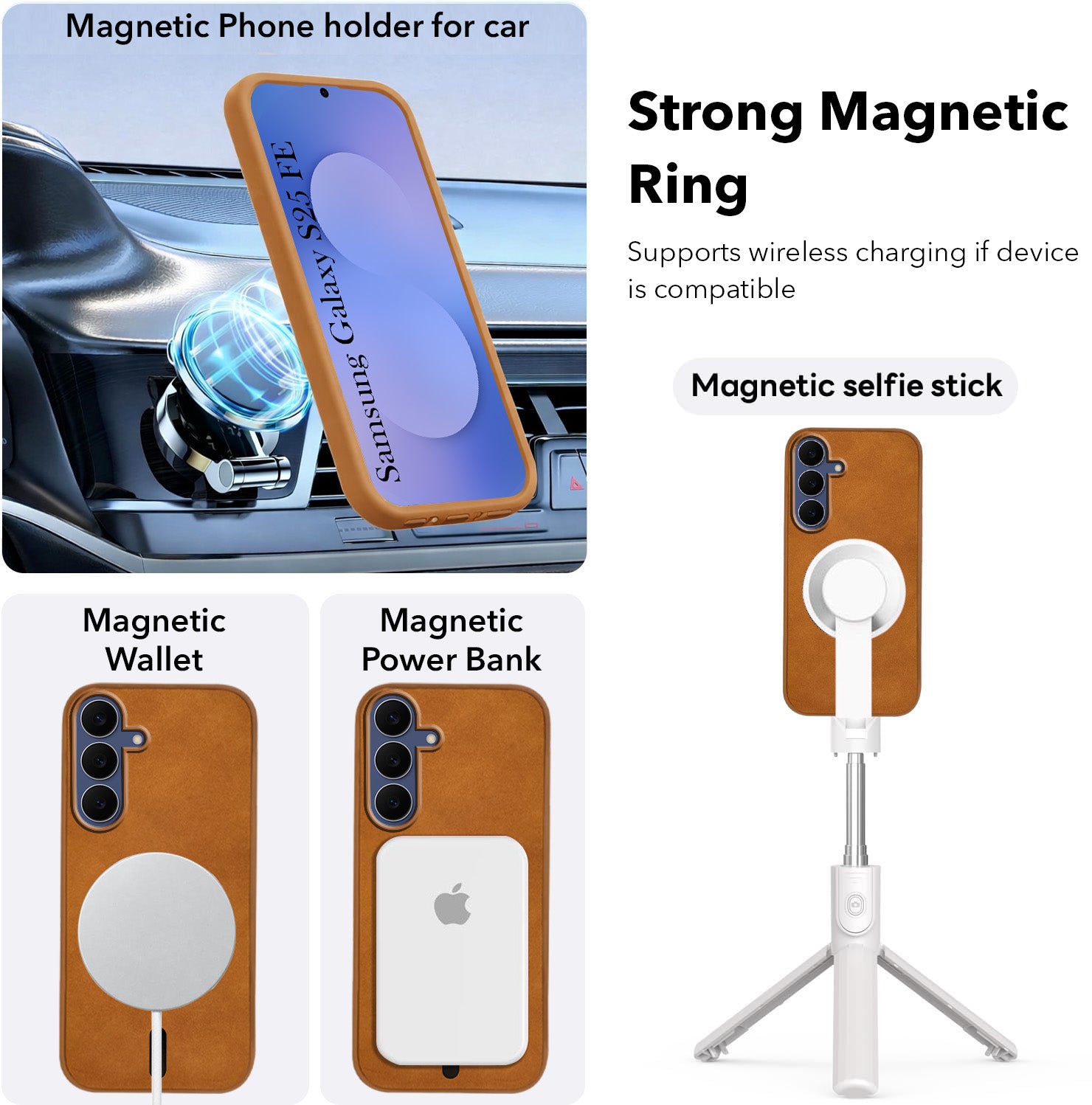 For Samsung Galaxy S25 FE Back Cover Case Leather Finish (MagSafe Compatible Wireless Charging | Soft Touch | Camera Bump Protection)