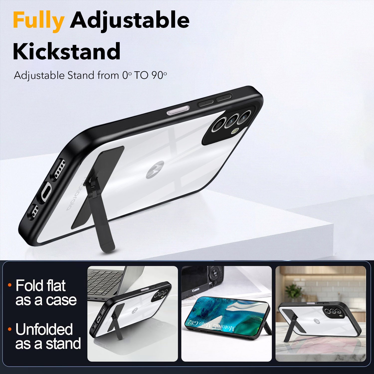 For Motorola Moto G82 5G Back Cover Case (Built-in Stand | Lifetime Anti Yellow | Kickstand Shockproof | Camera Protection | MagSafe Compatible)