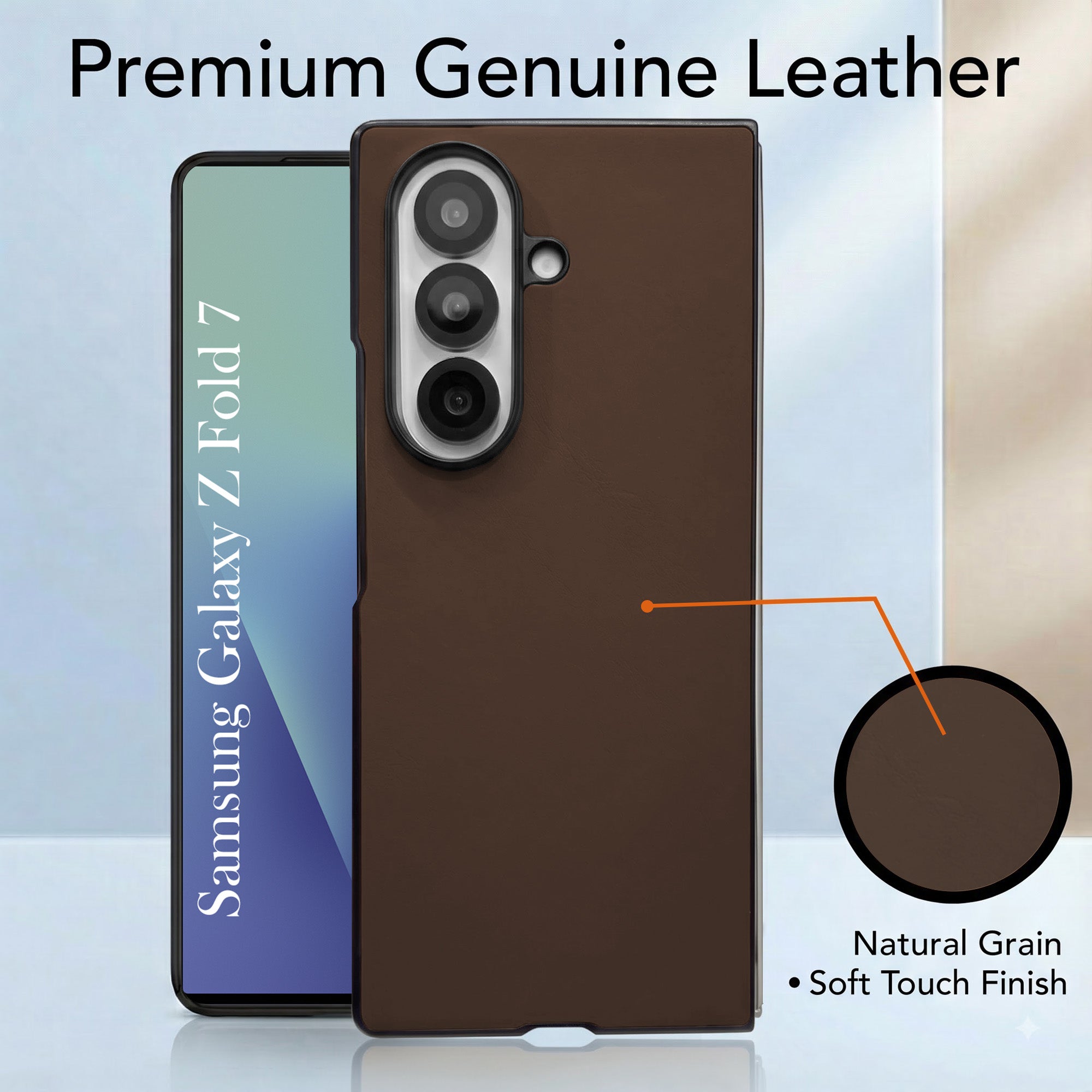 For Samsung Galaxy Z Fold 7 Premium Cover Case (Soft Leater Touch | Interior Protective Cloth | Slim 360* Protection)