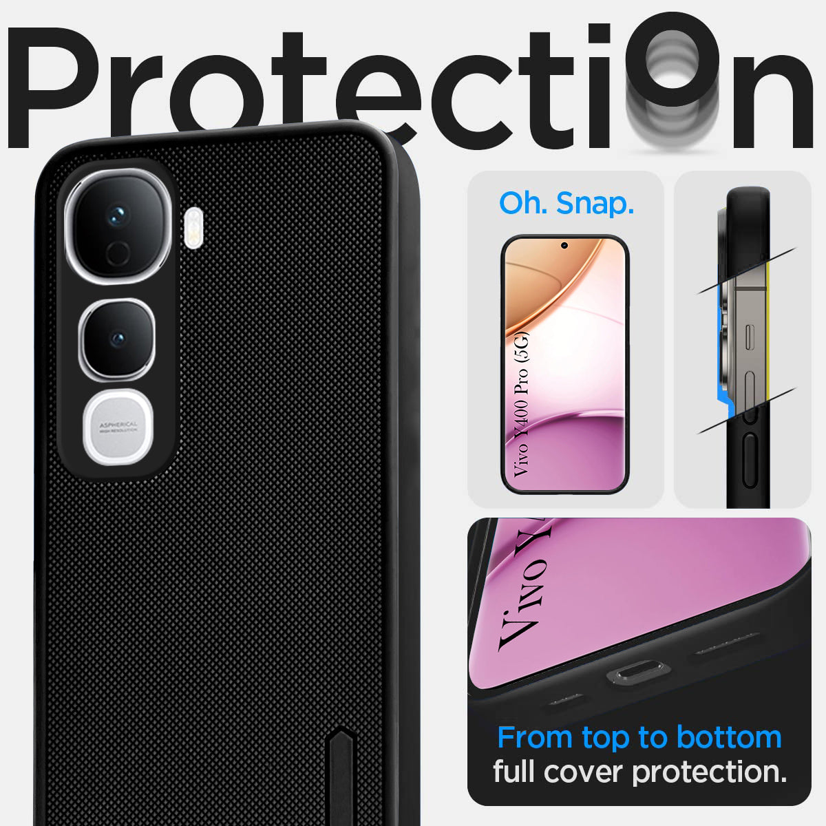 For Vivo Y400 Pro Back Cover Case (Textured Grip Design | Micro-Fiber Cloth Inside | Slim and Light Weight | Soft Touch and Feel | Black)