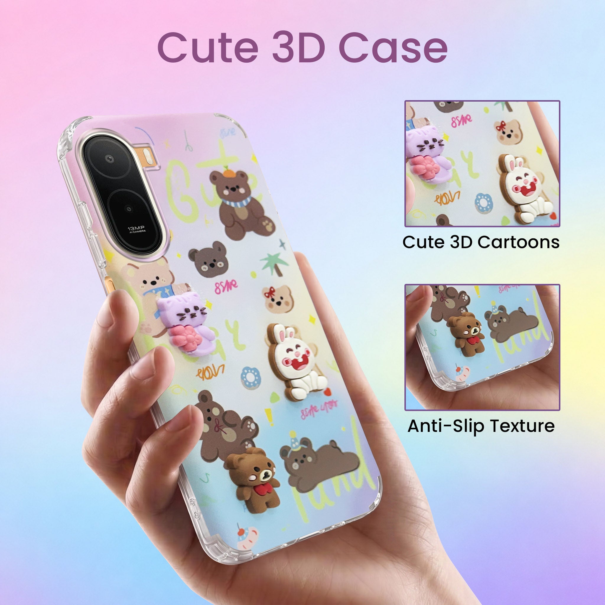 For Redmi A7 Pro 5G Back Cover Case (3D Cute Cartoons | Hard Back Side Soft | Matte Premium Finish | HD Printing)