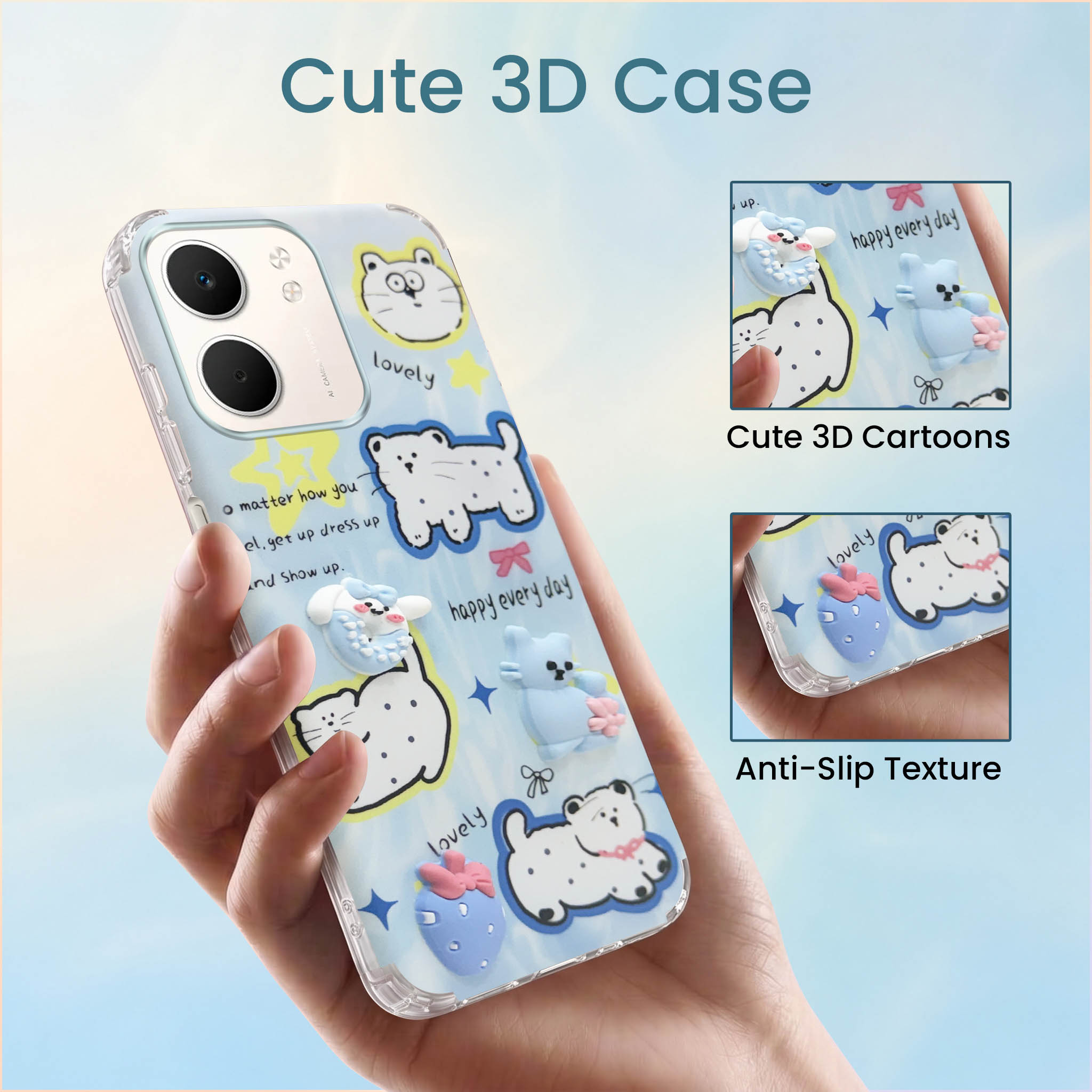 For Oppo A5X Back Cover Case (3D Cute Cartoons | Hard Back Side Soft | Matte Premium Finish | HD Printing)