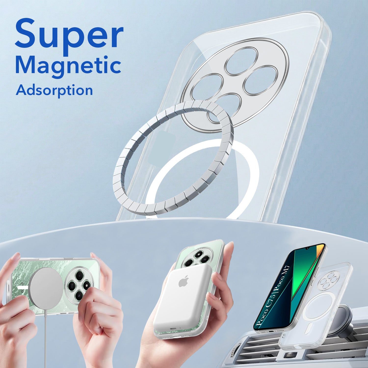 For Poco C75 | Poco M7 Back Cover Case Lifetime Anti-Yellow MagSafe Compatible Clear (Sleek Hard Crystal | Shockproof and Camera Protection)