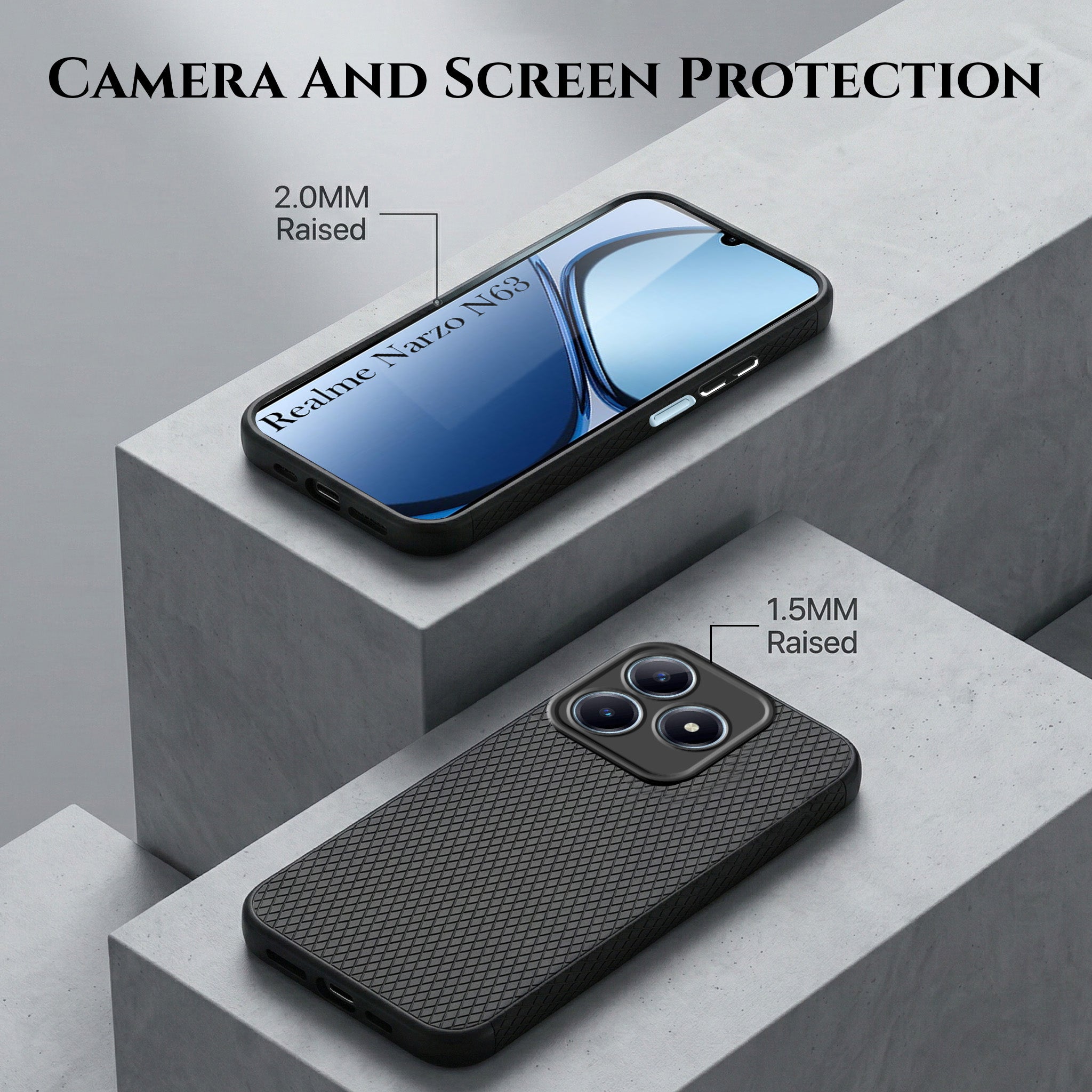 For Realme Narzo N63 Combo with Back Cover and 9H Tempered Glass (Liquid Silicone | Camera Protection | Oleophobic Coating Screen Glass)
