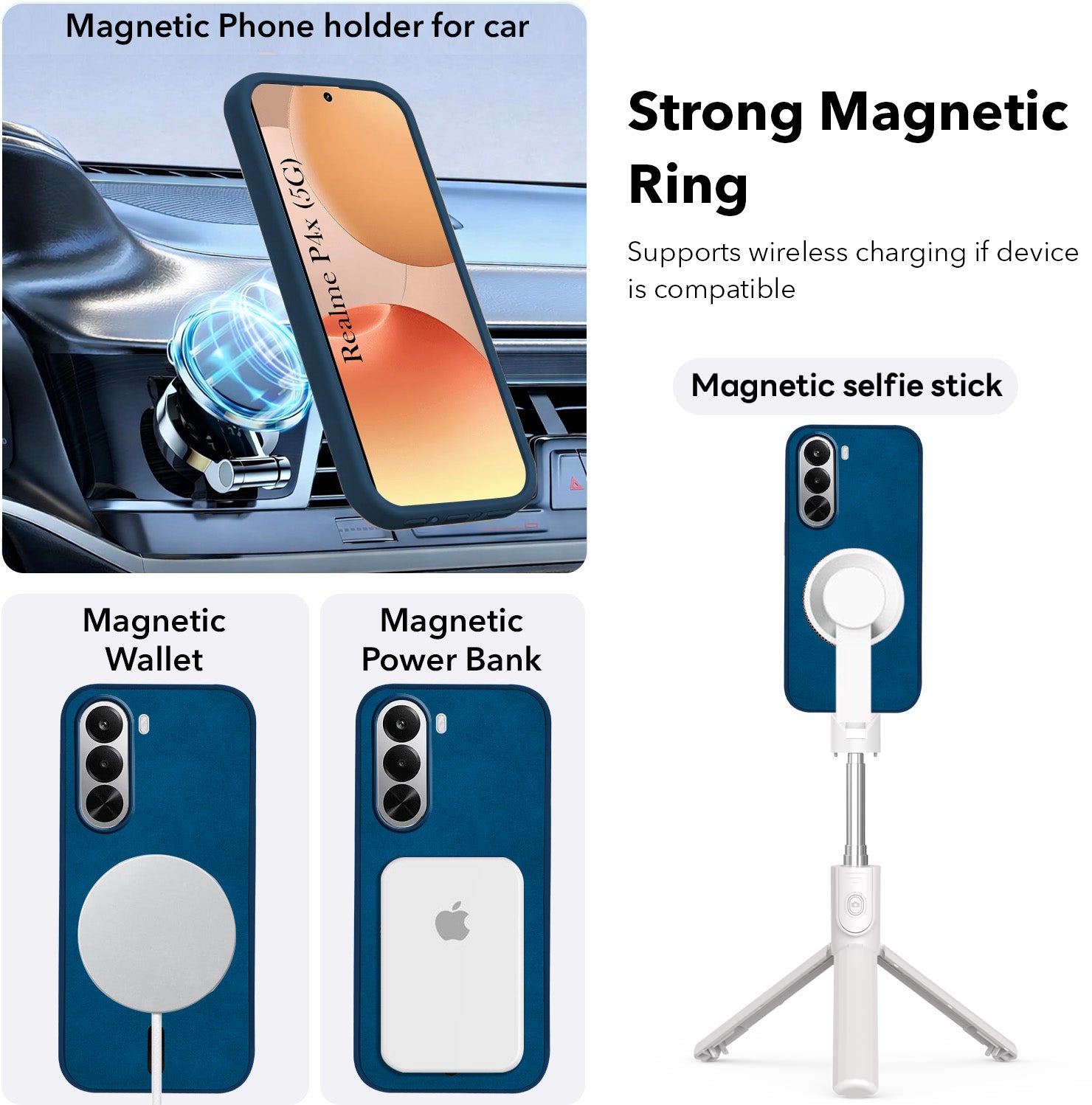 For Realme P4x Back Cover Case Leather Finish (MagSafe Compatible Wireless Charging | Soft Touch | Camera Bump Protection)