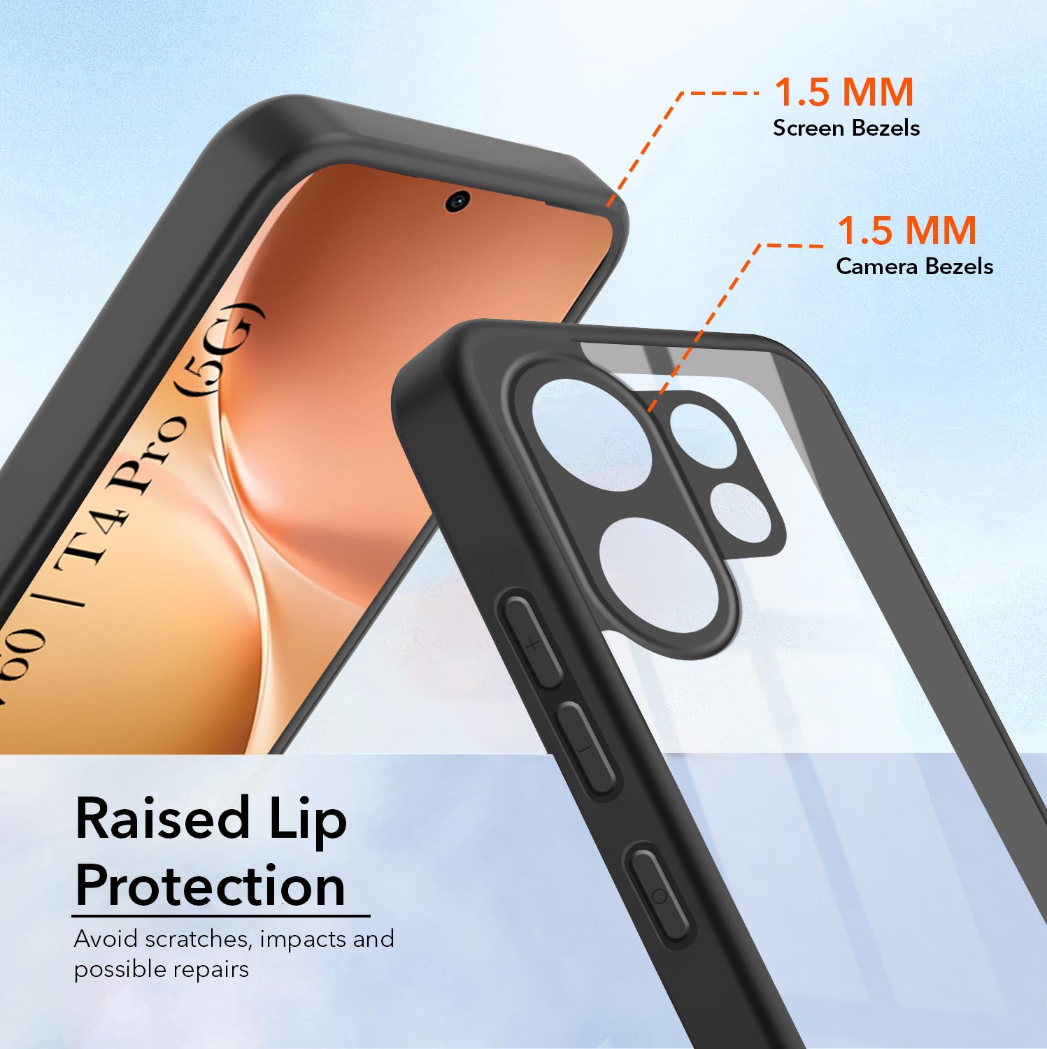 For Vivo V60 | Vivo T4 Pro Combo with Back Cover and 9H Tempered Glass (Lifetime Anti-Yellow | Crystal Clear Shockproof | Oleophobic Coating Screen Glass)